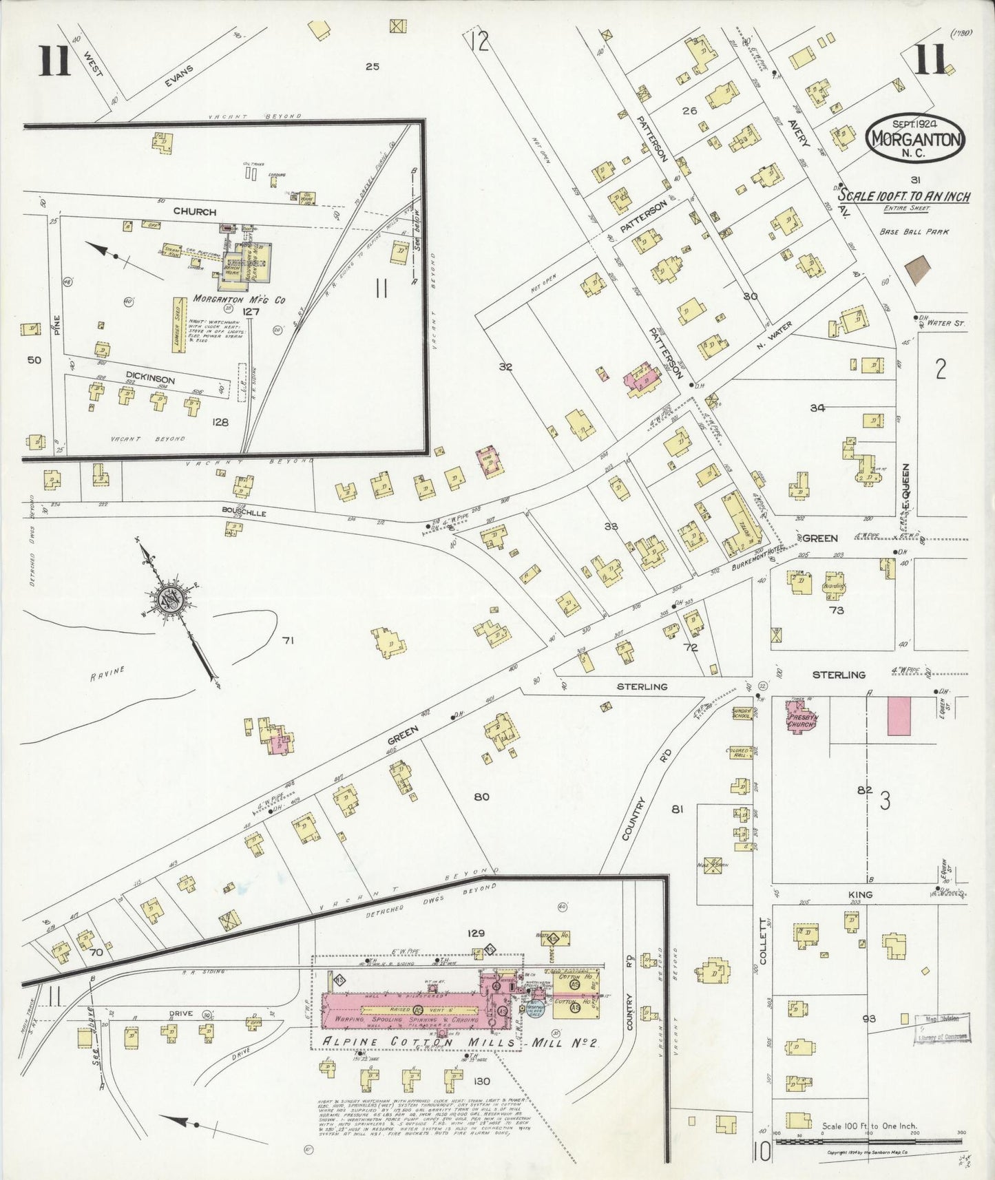 Sanborn Fire Insurance Map from Morganton, Burke County, North Carolina (1924), Sheet #0011 - Historic Sanborn Fire Insurance Map Print, vintage old map wall art, antique decor, genealogy gift, North Carolina North Carolina map