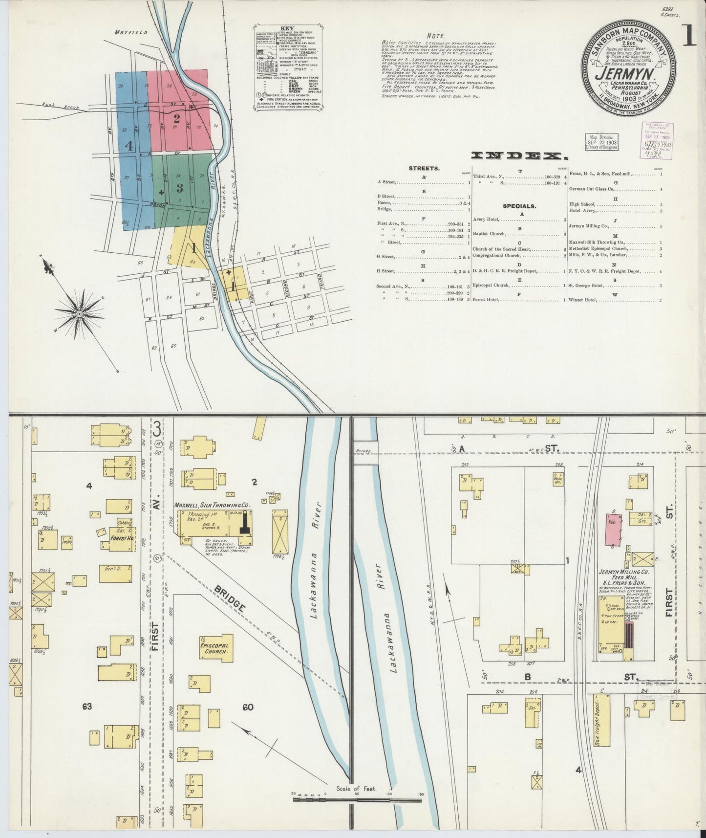 Sanborn Fire Insurance Map from Jermyn, Lackawanna County, Pennsylvania. (1903) – Historic Sanborn Fire Insurance Map Print