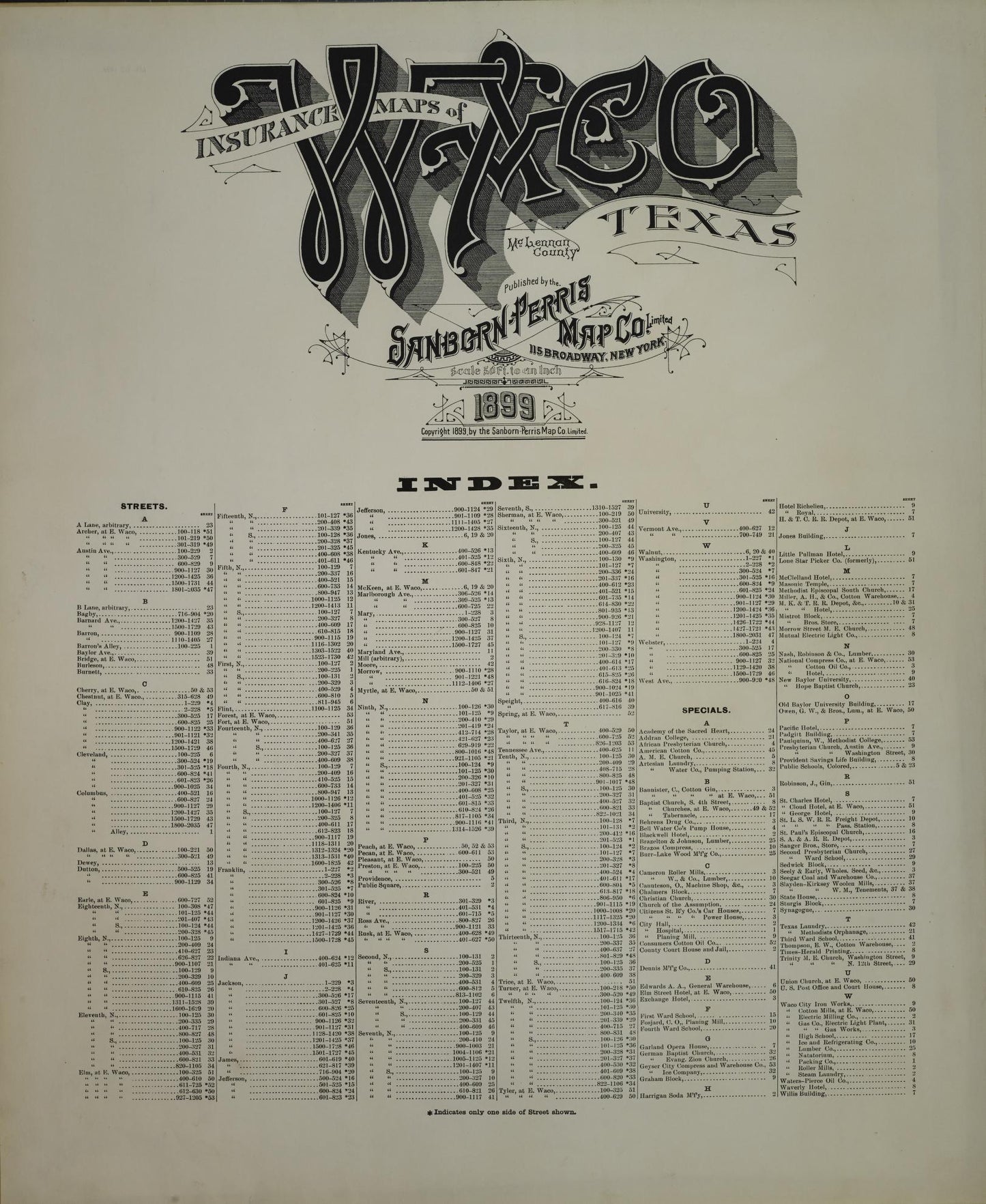 Sanborn Fire Insurance Map from Waco, McLennan County, Texas. (1899) – Historic Sanborn Fire Insurance Map Print