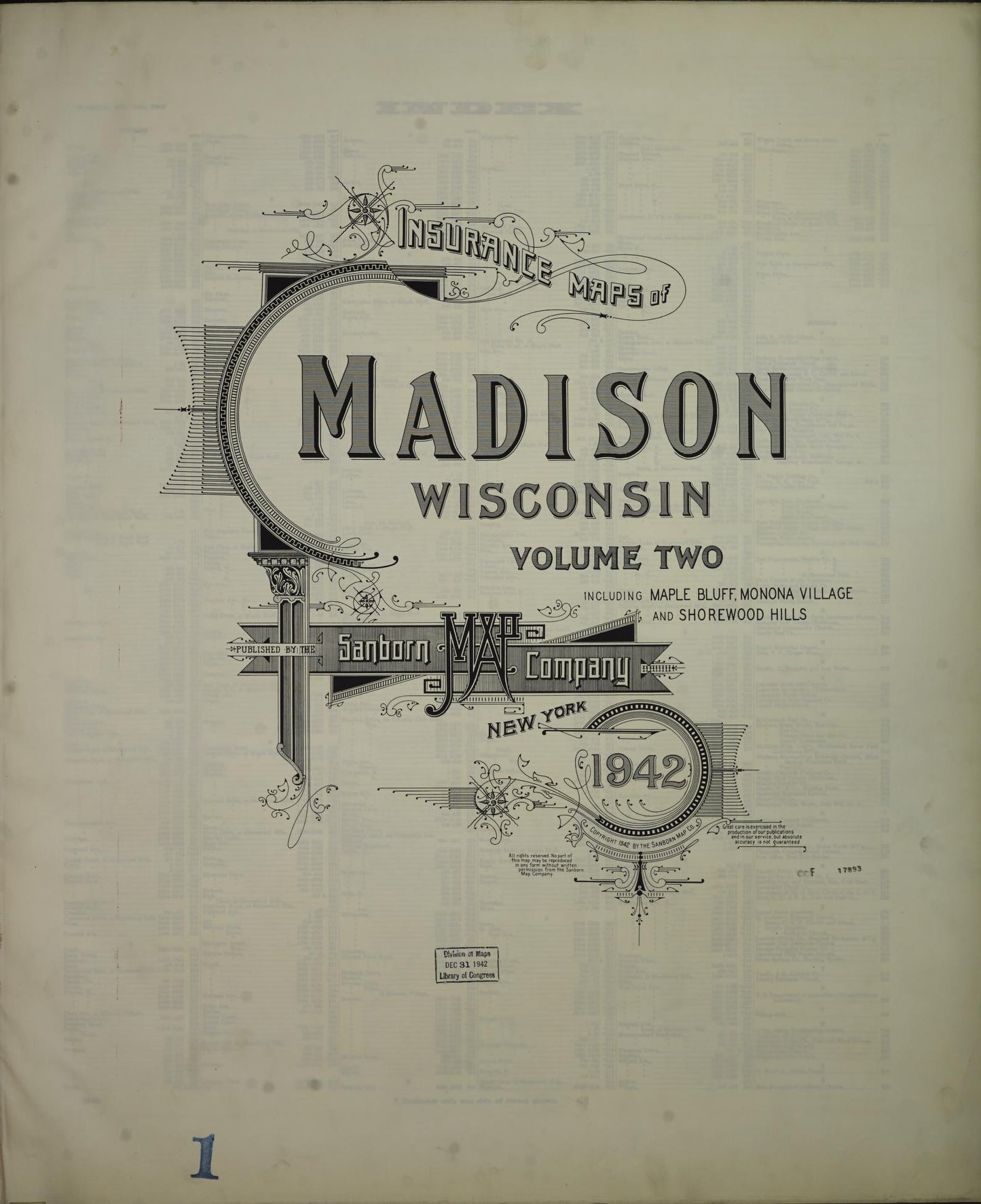 Sanborn Fire Insurance Map from Madison, Dane County, Wisconsin (1942), Sheet #0001 - Complete Map Set gallery image, historic Sanborn map, vintage wall art, Wisconsin Wisconsin
