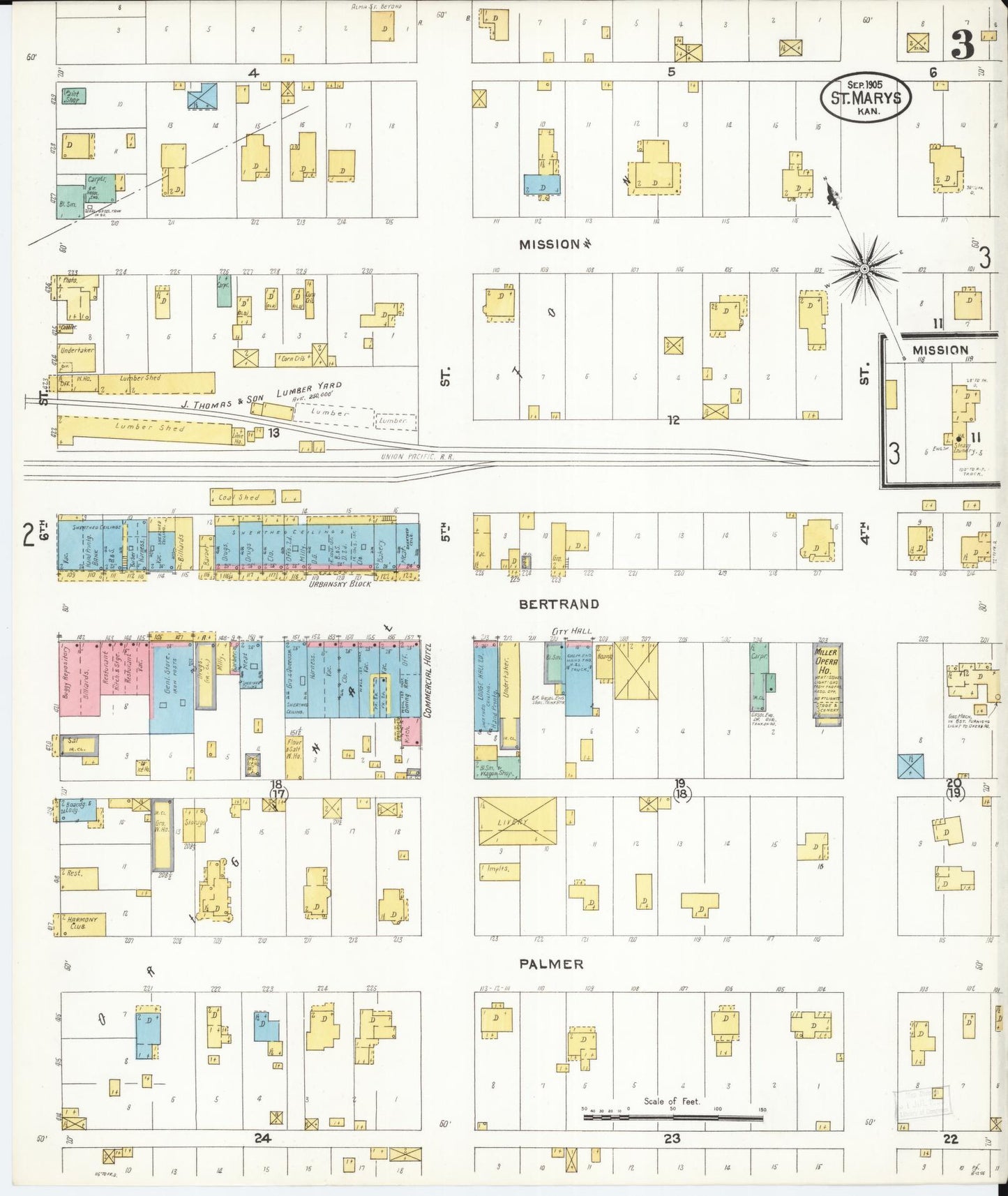 Sanborn Fire Insurance Map from Saint Marys, Pottawatomie County, Kansas (1905), Sheet #0003 - Complete Map Set gallery image, historic Sanborn map, vintage wall art, Kansas Kansas