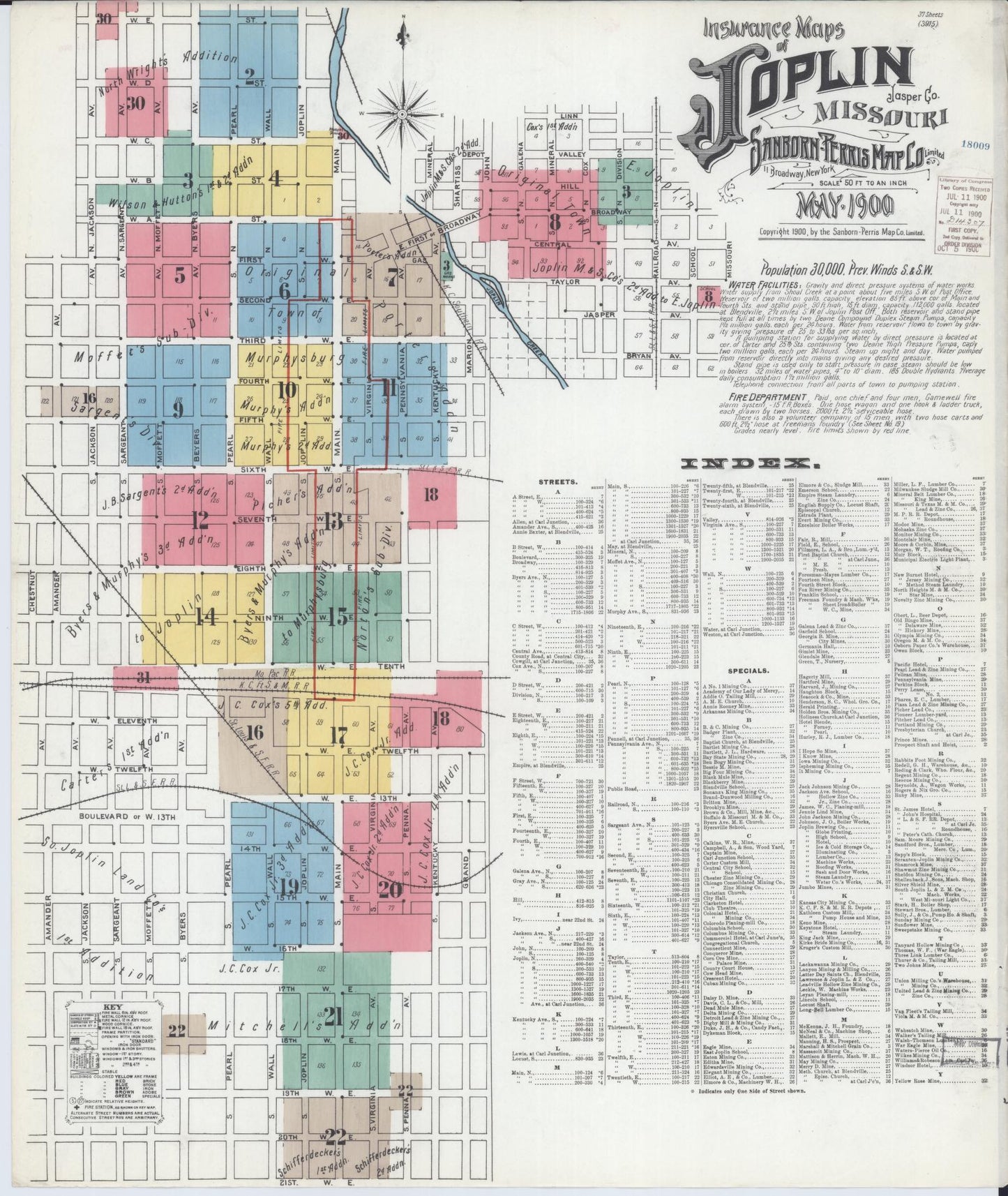Sanborn Fire Insurance Map from Joplin, Jasper County, Missouri (1900), Sheet #0001 - Historic Sanborn Fire Insurance Map Print, vintage old map wall art, antique decor, genealogy gift, Missouri Missouri map