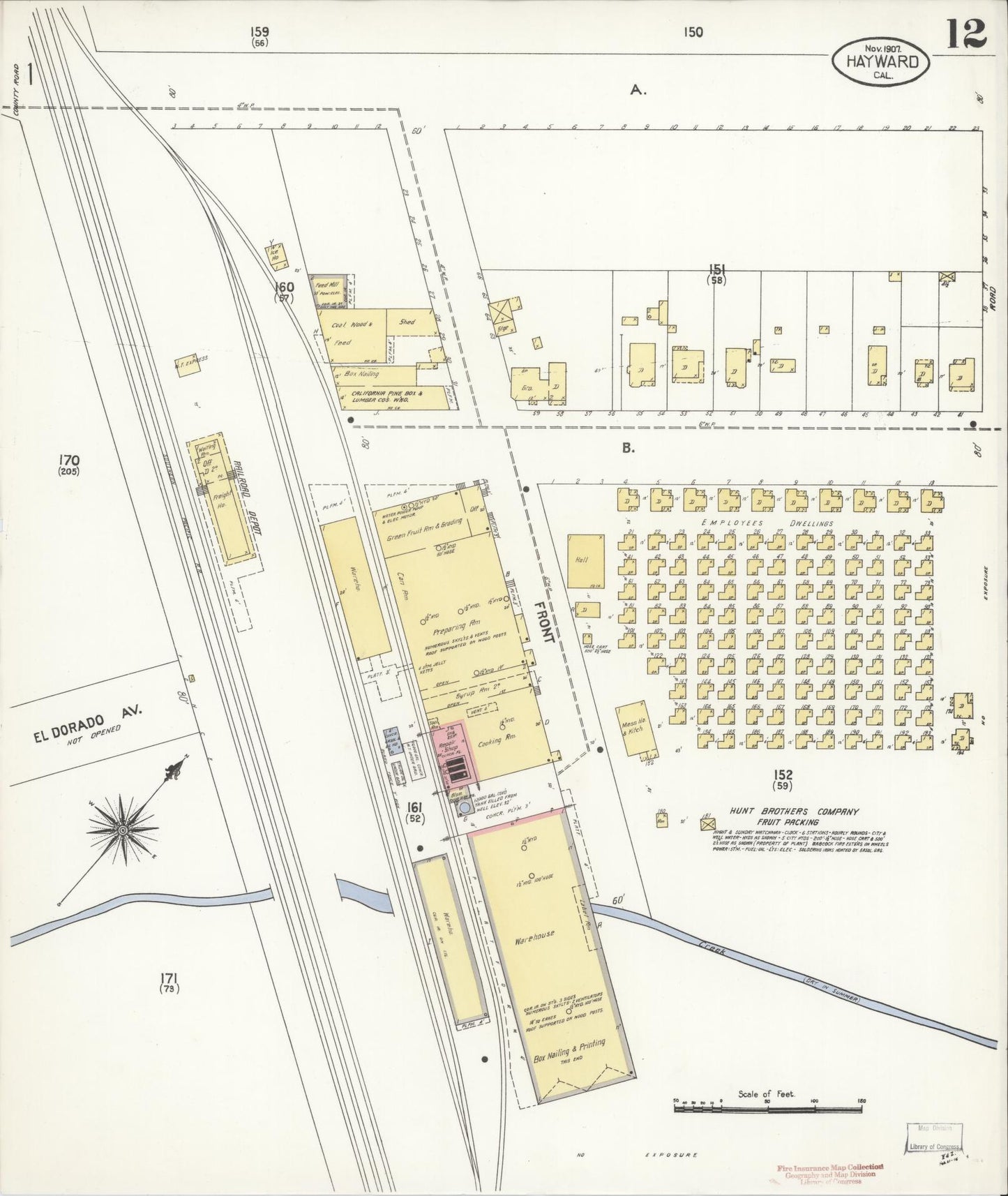 Sanborn Fire Insurance Map from Hayward, Alameda County, California (1907), Sheet #0012 - Historic Sanborn Fire Insurance Map Print, vintage old map wall art, antique decor, genealogy gift, California California map