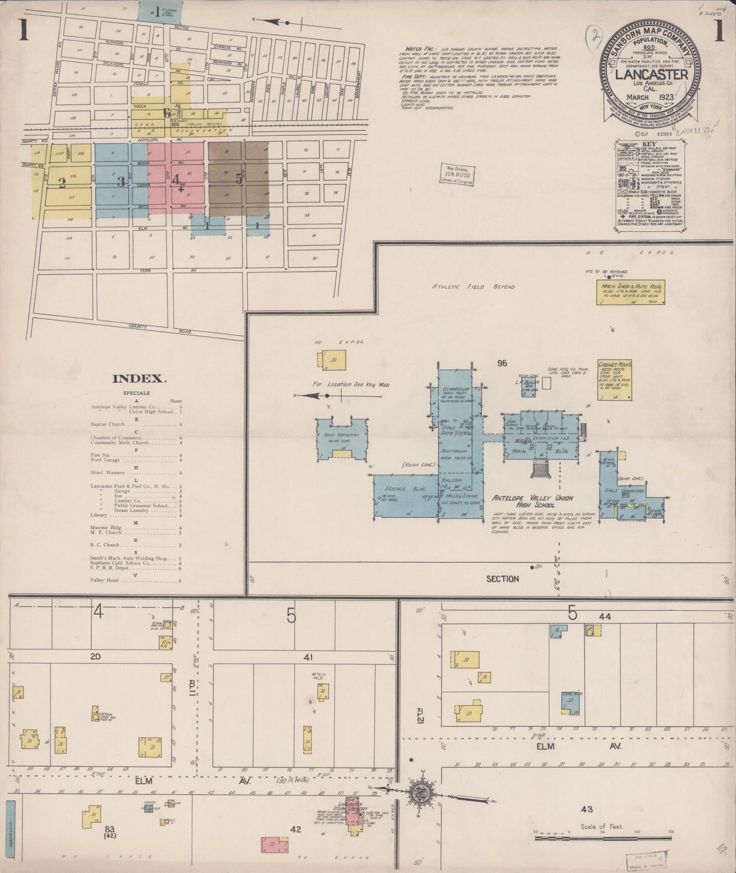 Sanborn Fire Insurance Map from Lancaster, Los Angeles County, California (1923), Sheet #0001 - Historic Sanborn Fire Insurance Map Print, vintage old map wall art, antique decor, genealogy gift, California California map