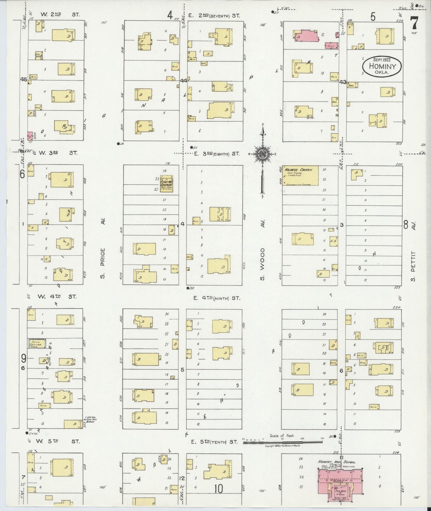 Sanborn Fire Insurance Map from Hominy, Osage County, Oklahoma (1922), Sheet #0007 - Historic Sanborn Fire Insurance Map Print, vintage old map wall art, antique decor, genealogy gift, Oklahoma Oklahoma map