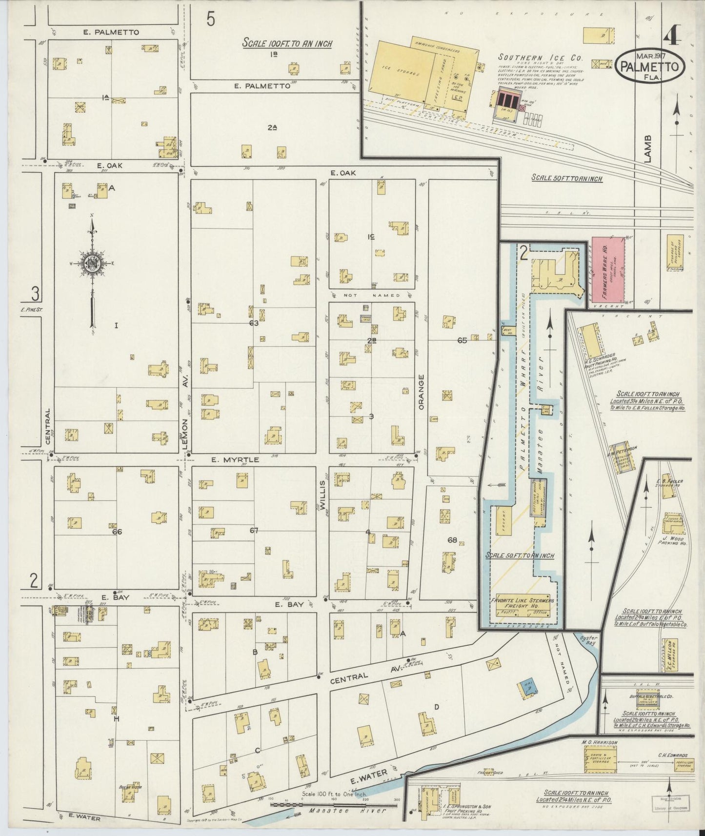 Sanborn Fire Insurance Map from Palmetto, Manatee County, Florida (1917), Sheet #0004 - Historic Sanborn Fire Insurance Map Print, vintage old map wall art, antique decor, genealogy gift, Florida Florida map