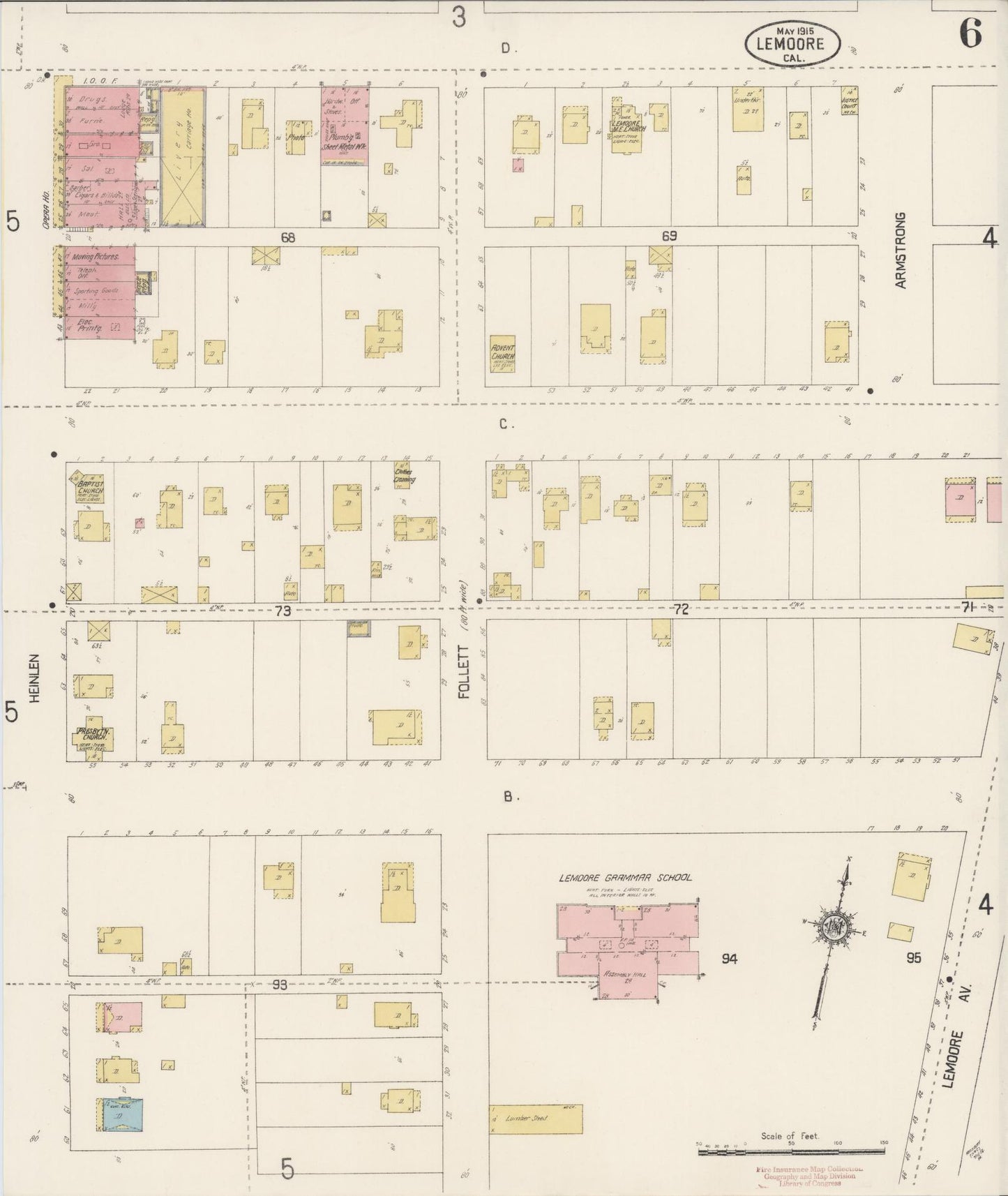 Sanborn Fire Insurance Map from Lemoore, Kings County, California (1915), Sheet #0006 - Historic Sanborn Fire Insurance Map Print, vintage old map wall art, antique decor, genealogy gift, California California map