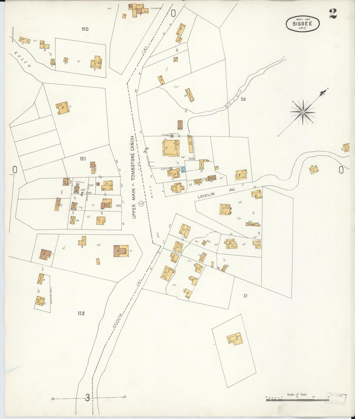 Sanborn Fire Insurance Map from Bisbee, Cochise County, Arizona (1906), Sheet #0002 - Historic Sanborn Fire Insurance Map Print, vintage old map wall art, antique decor, genealogy gift, Arizona Arizona map