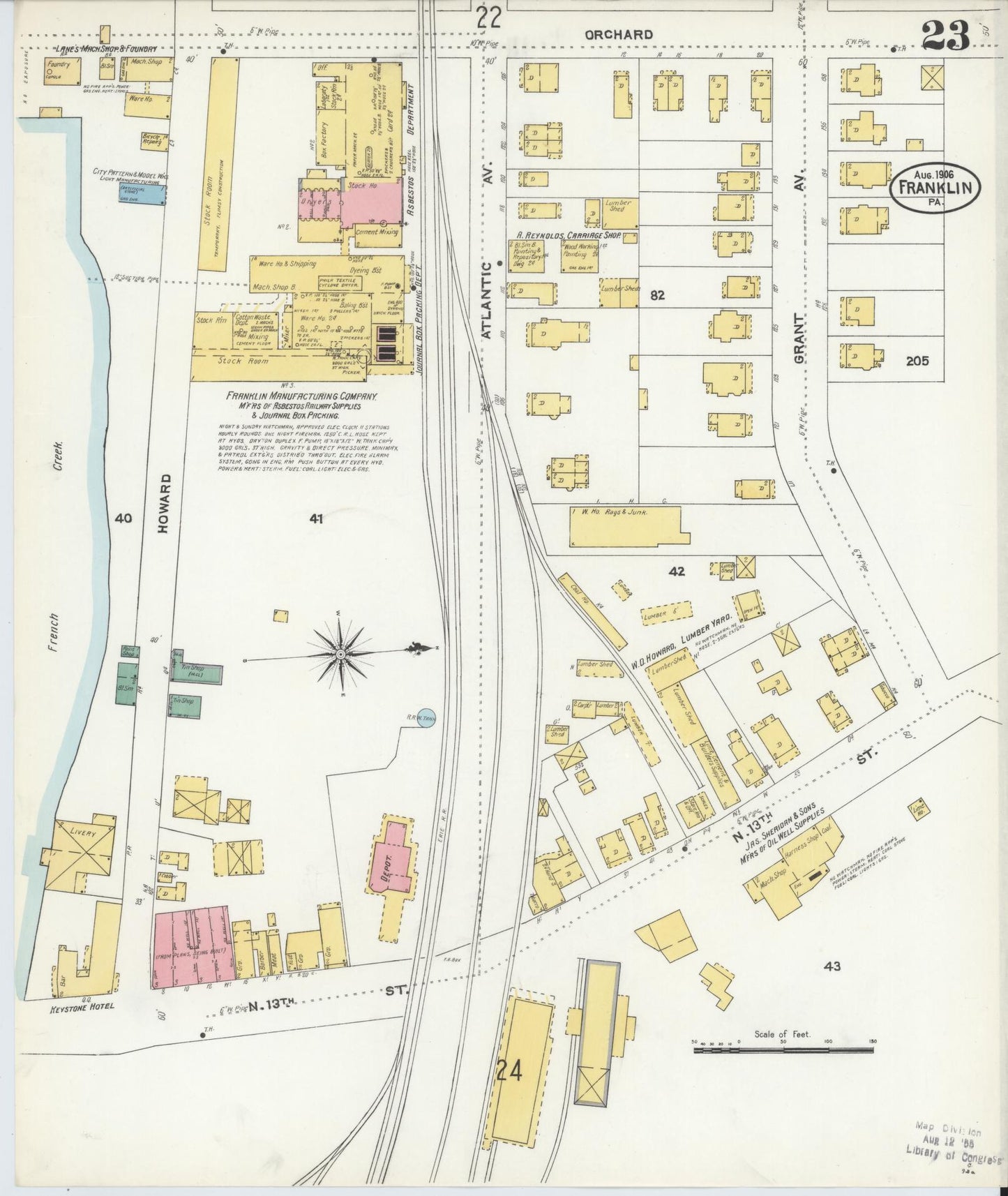 Sanborn Fire Insurance Map from Franklin, Venango County, Pennsylvania (1906), Sheet #0023 - Historic Sanborn Fire Insurance Map Print, vintage old map wall art, antique decor, genealogy gift, Pennsylvania Pennsylvania map