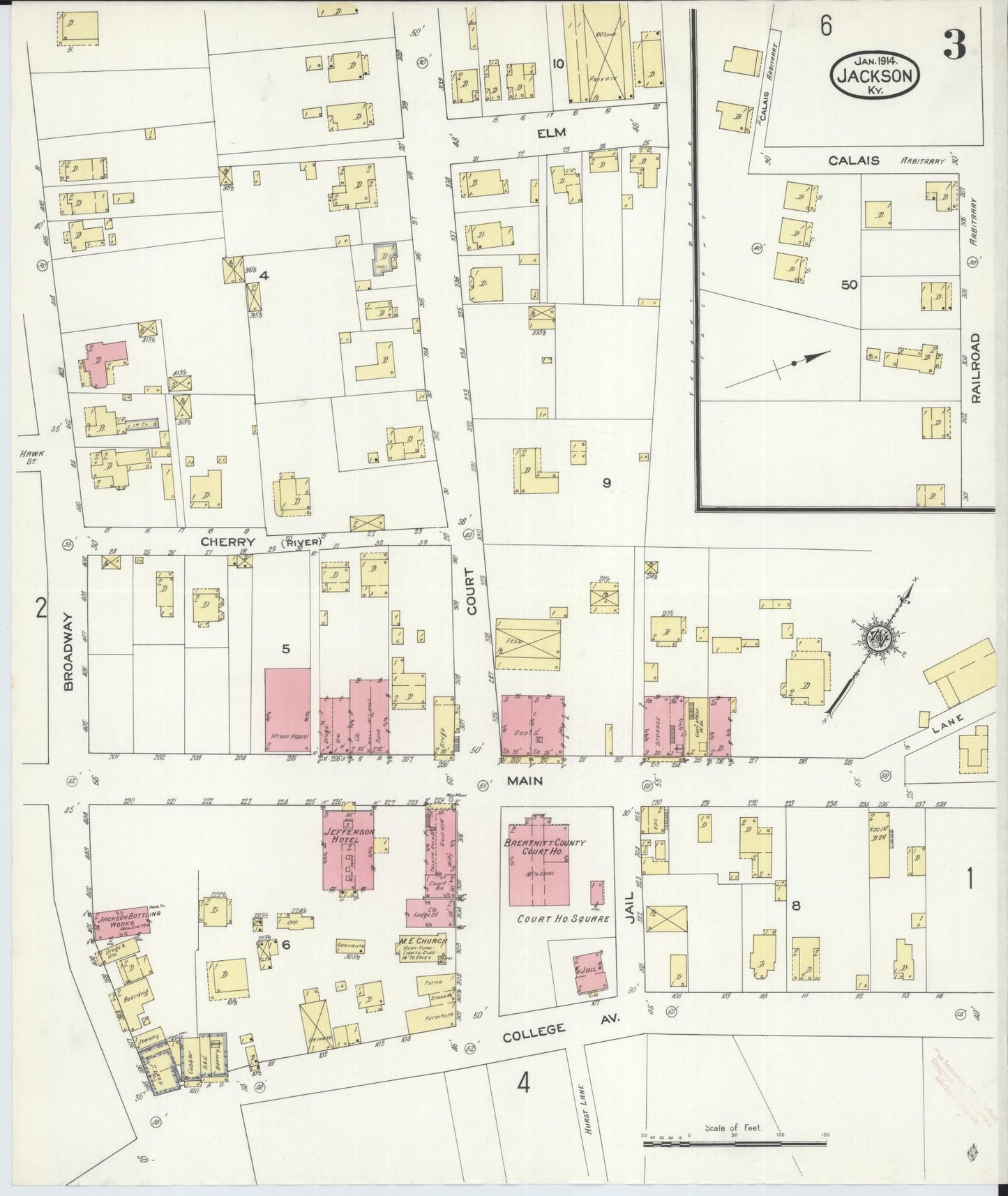 Sanborn Fire Insurance Map from Jackson, Breathitt County, Kentucky (1914), Sheet #0003 - Historic Sanborn Fire Insurance Map Print, vintage old map wall art, antique decor, genealogy gift, Kentucky Kentucky map