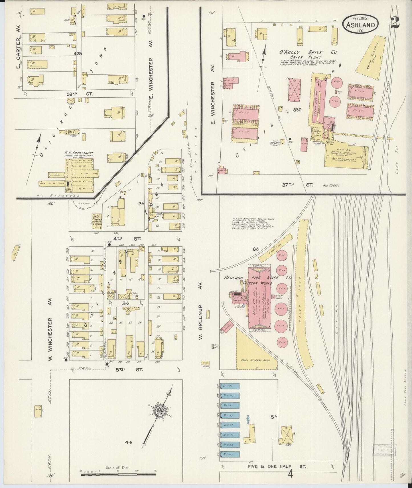 Sanborn Fire Insurance Map from Ashland, Boyd County, Kentucky (1912), Sheet #0002 - Historic Sanborn Fire Insurance Map Print, vintage old map wall art, antique decor, genealogy gift, Kentucky Kentucky map