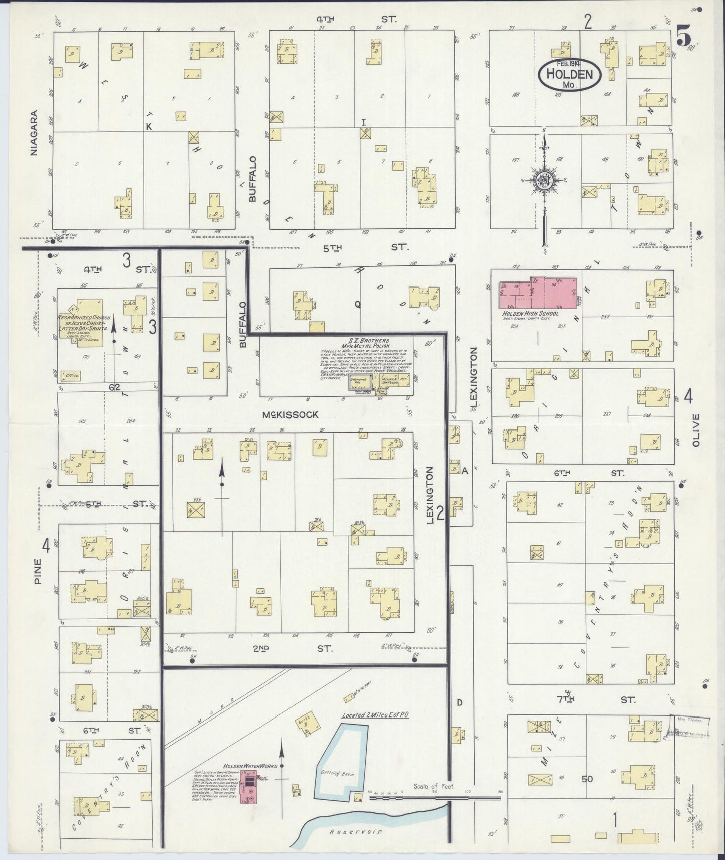 Sanborn Fire Insurance Map from Holden, Johnson County, Missouri (1914), Sheet #0005 - Complete Map Set gallery image, historic Sanborn map, vintage wall art, Missouri Missouri