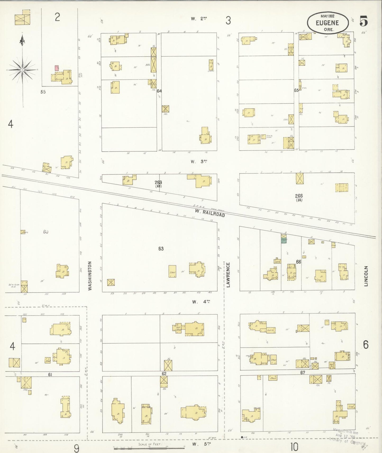 Sanborn Fire Insurance Map from Eugene, Lane County, Oregon (1902), Sheet #0005 - Historic Sanborn Fire Insurance Map Print, vintage old map wall art, antique decor, genealogy gift, Oregon Oregon map