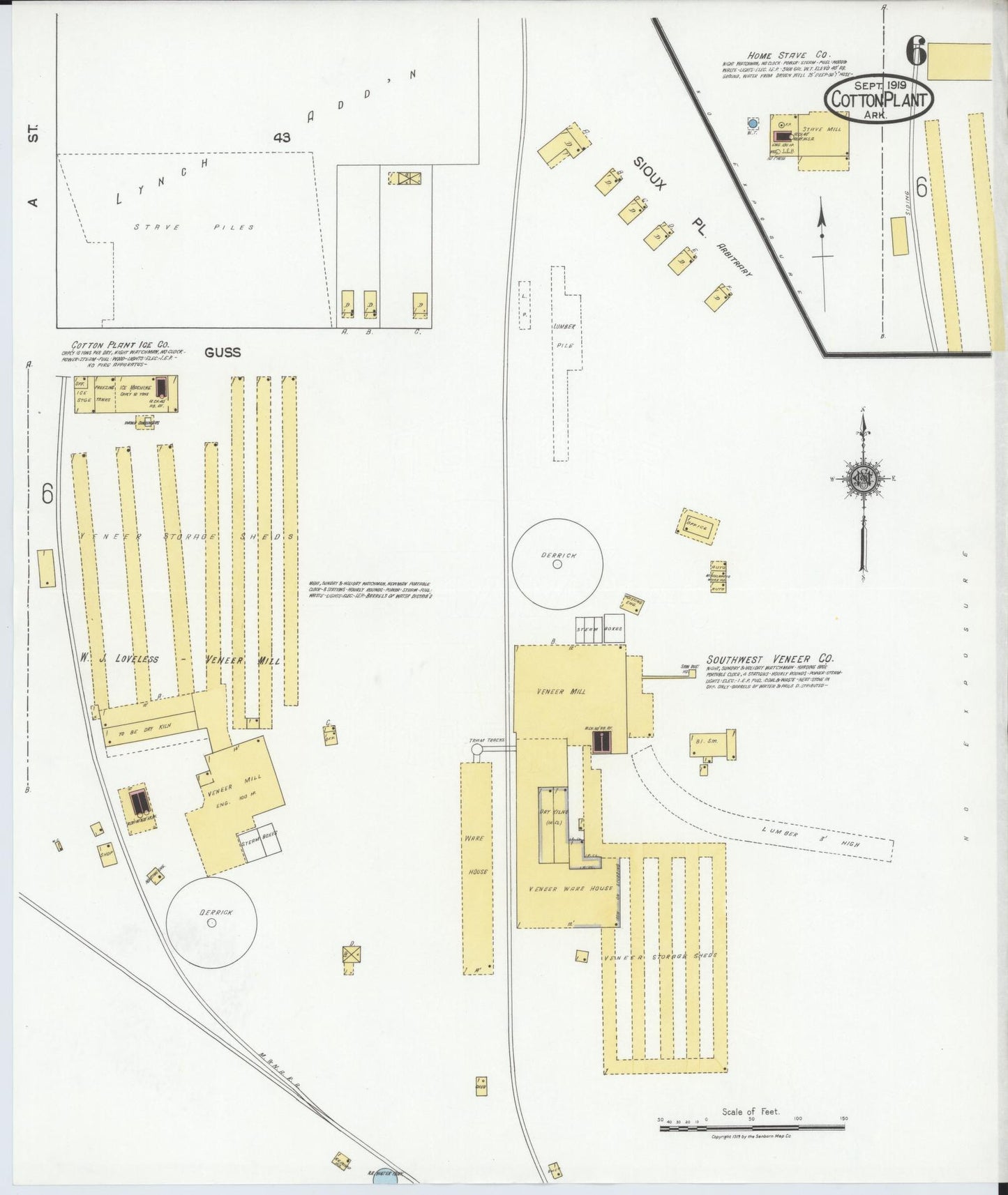 Sanborn Fire Insurance Map from Cotton Plant, Woodruff County, Arkansas (1919), Sheet #0006 - Historic Sanborn Fire Insurance Map Print, vintage old map wall art, antique decor, genealogy gift, Arkansas Arkansas map
