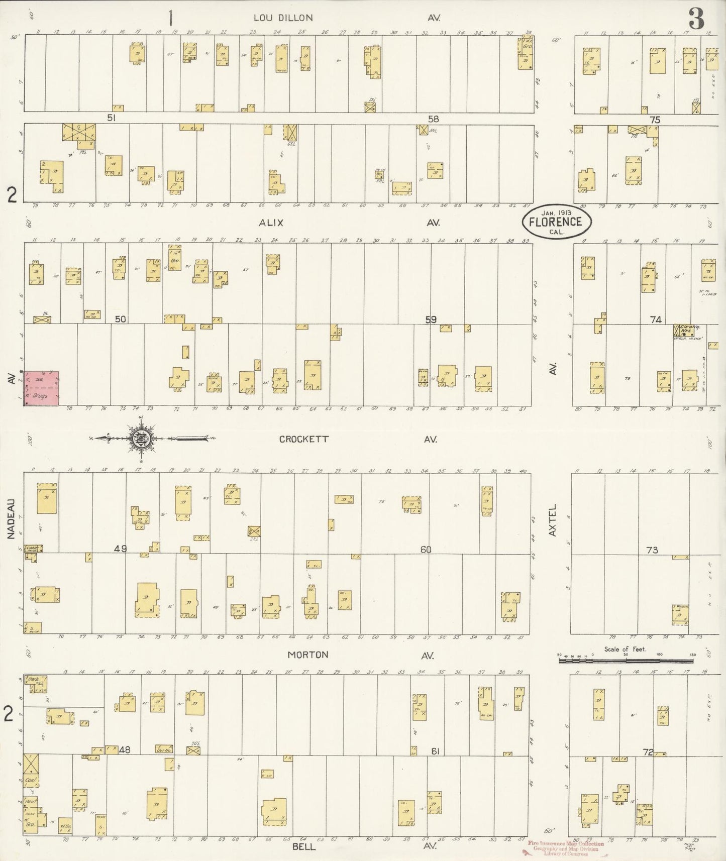 Sanborn Fire Insurance Map from Florence, Los Angeles County, California (1913), Sheet #0003 - Historic Sanborn Fire Insurance Map Print, vintage old map wall art, antique decor, genealogy gift, California California map