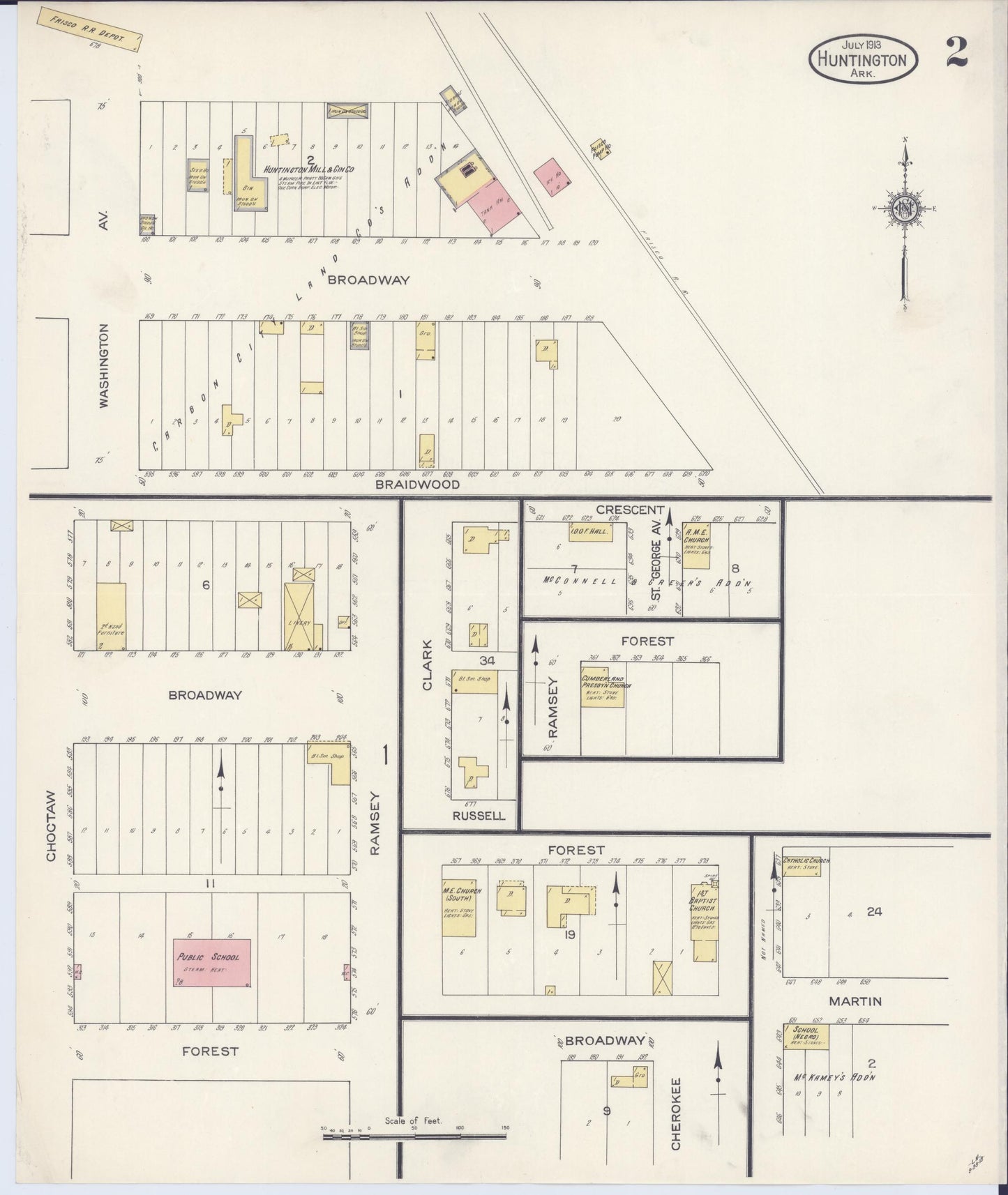 Sanborn Fire Insurance Map from Huntington, Sebastian County, Arkansas (1913), Sheet #0002 - Complete Map Set gallery image, historic Sanborn map, vintage wall art, Arkansas Arkansas