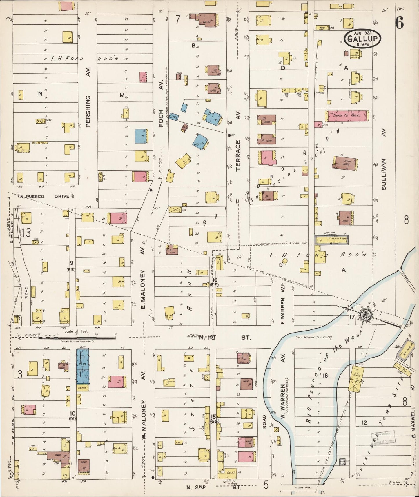 Sanborn Fire Insurance Map from Gallup, Mckinley County, New Mexico (1922), Sheet #0006 - Historic Sanborn Fire Insurance Map Print, vintage old map wall art, antique decor, genealogy gift, New Mexico New Mexico map