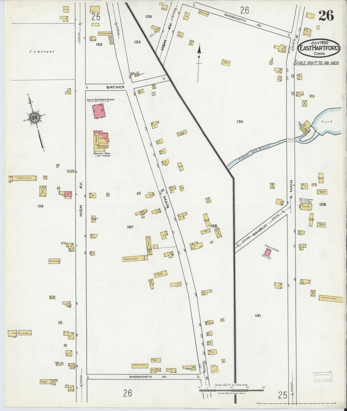 Sanborn Fire Insurance Map from East Hartford, Hartford County, Connecticut (1920), Sheet #0026 - Complete Map Set gallery image, historic Sanborn map, vintage wall art, Connecticut Connecticut