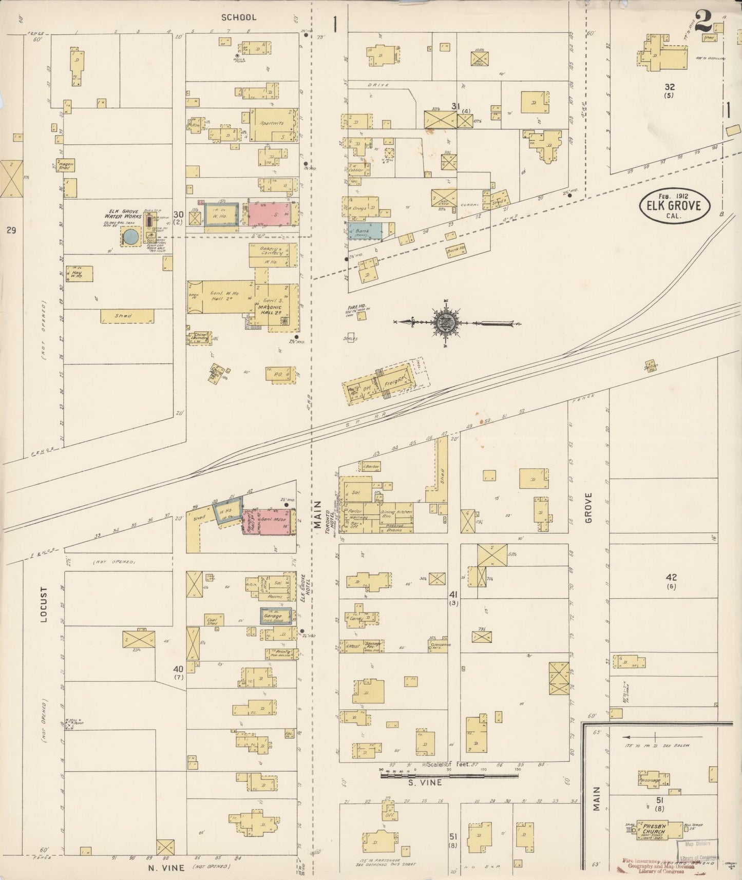 Sanborn Fire Insurance Map from Elk Grove, Sacramento County, California (1912), Sheet #0002 - Complete Map Set gallery image, historic Sanborn map, vintage wall art, California California