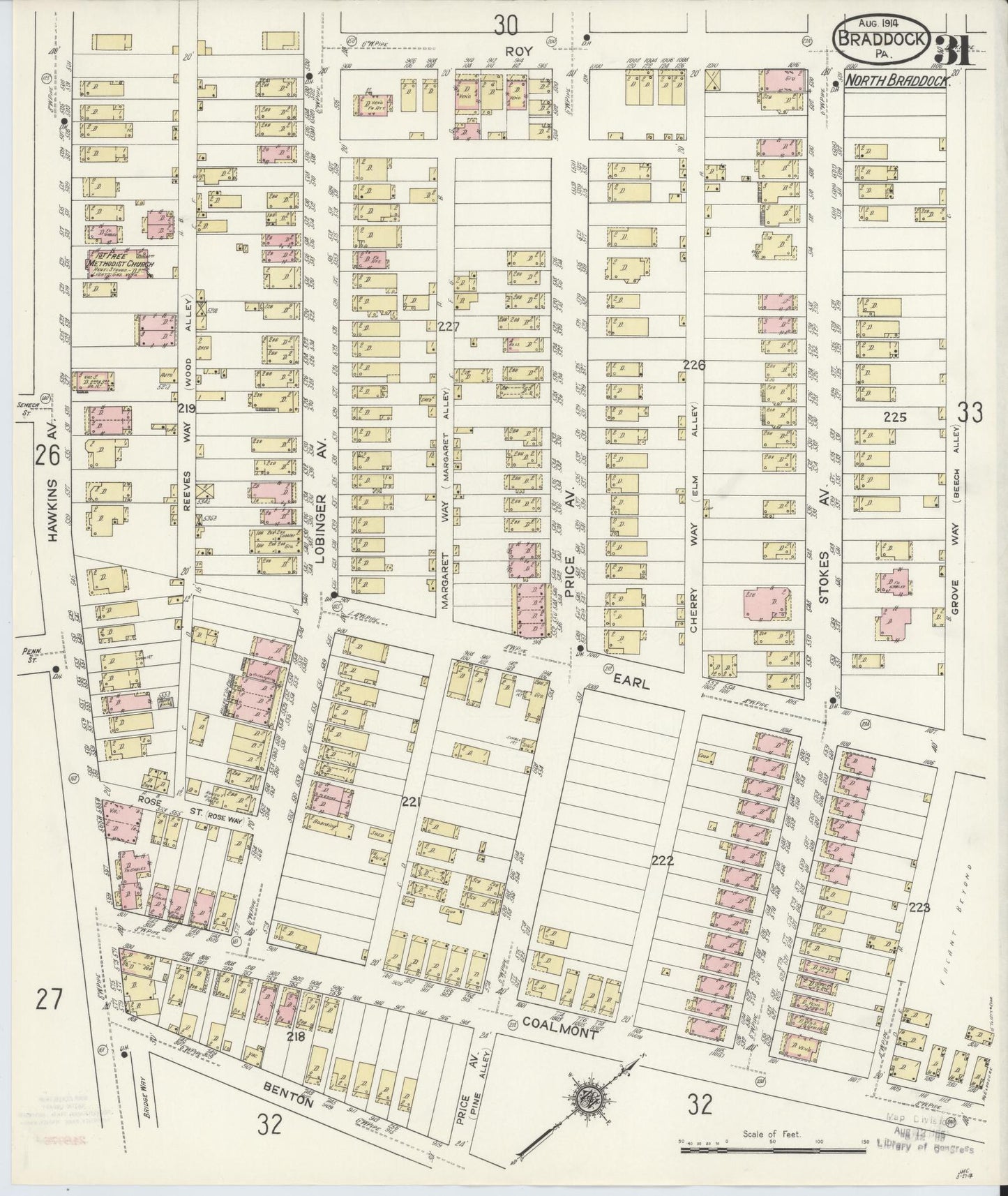Sanborn Fire Insurance Map from Braddock, Allegheny County, Pennsylvania (1914), Sheet #0031 - Historic Sanborn Fire Insurance Map Print, vintage old map wall art, antique decor, genealogy gift, Pennsylvania Pennsylvania map
