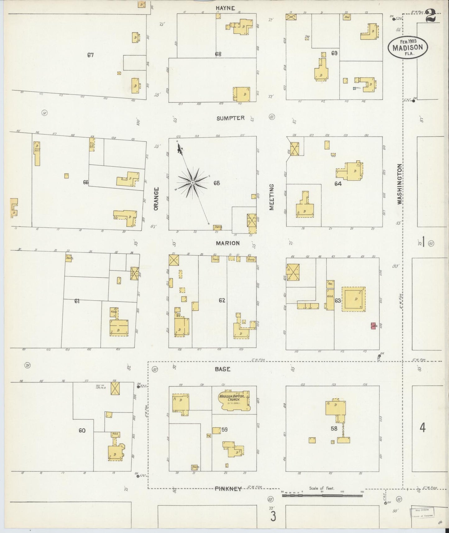 Sanborn Fire Insurance Map from Madison, Madison County, Florida (1903), Sheet #0002 - Historic Sanborn Fire Insurance Map Print, vintage old map wall art, antique decor, genealogy gift, Florida Florida map