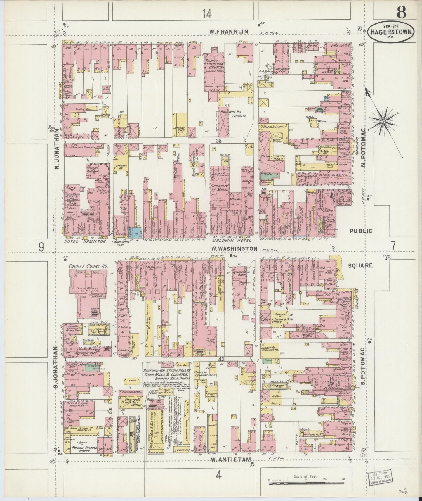 Washington, Maryland - 1897 - Sanborn Fire Insurance Map, Sheet #0008 - Historic Sanborn Fire Insurance Map Print, Washington Maryland 1897 0008 vintage old map wall art