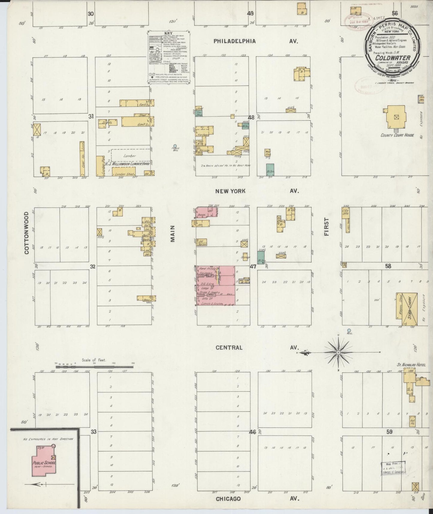Sanborn Fire Insurance Map from Coldwater, Comanche County, Kansas (1899), Sheet #0001 - Historic Sanborn Fire Insurance Map Print, vintage old map wall art, antique decor, genealogy gift, Kansas Kansas map