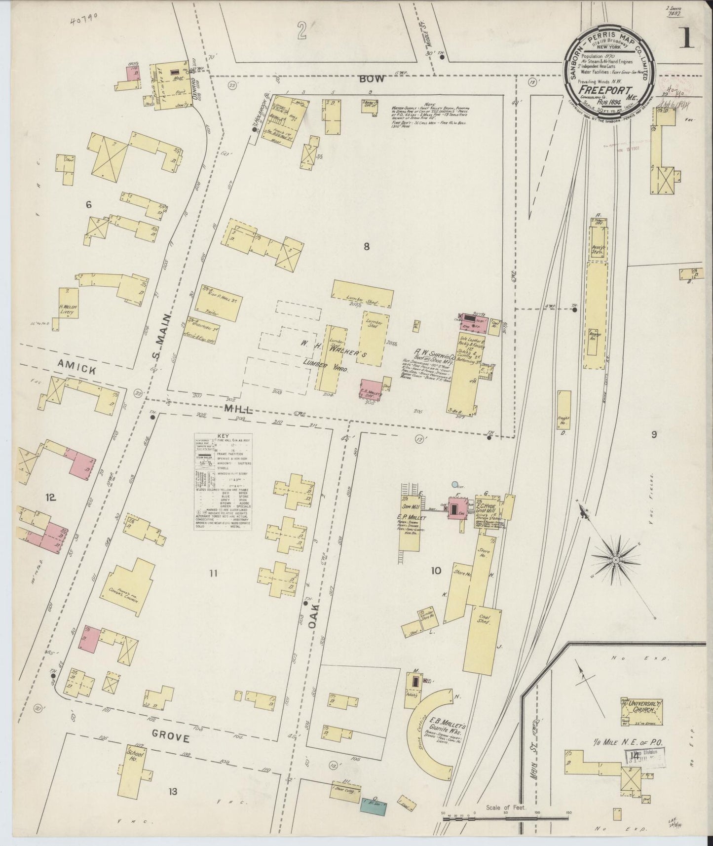 Sanborn Fire Insurance Map from Freeport, Cumberland County, Maine. (1894) – Historic Sanborn Fire Insurance Map Print