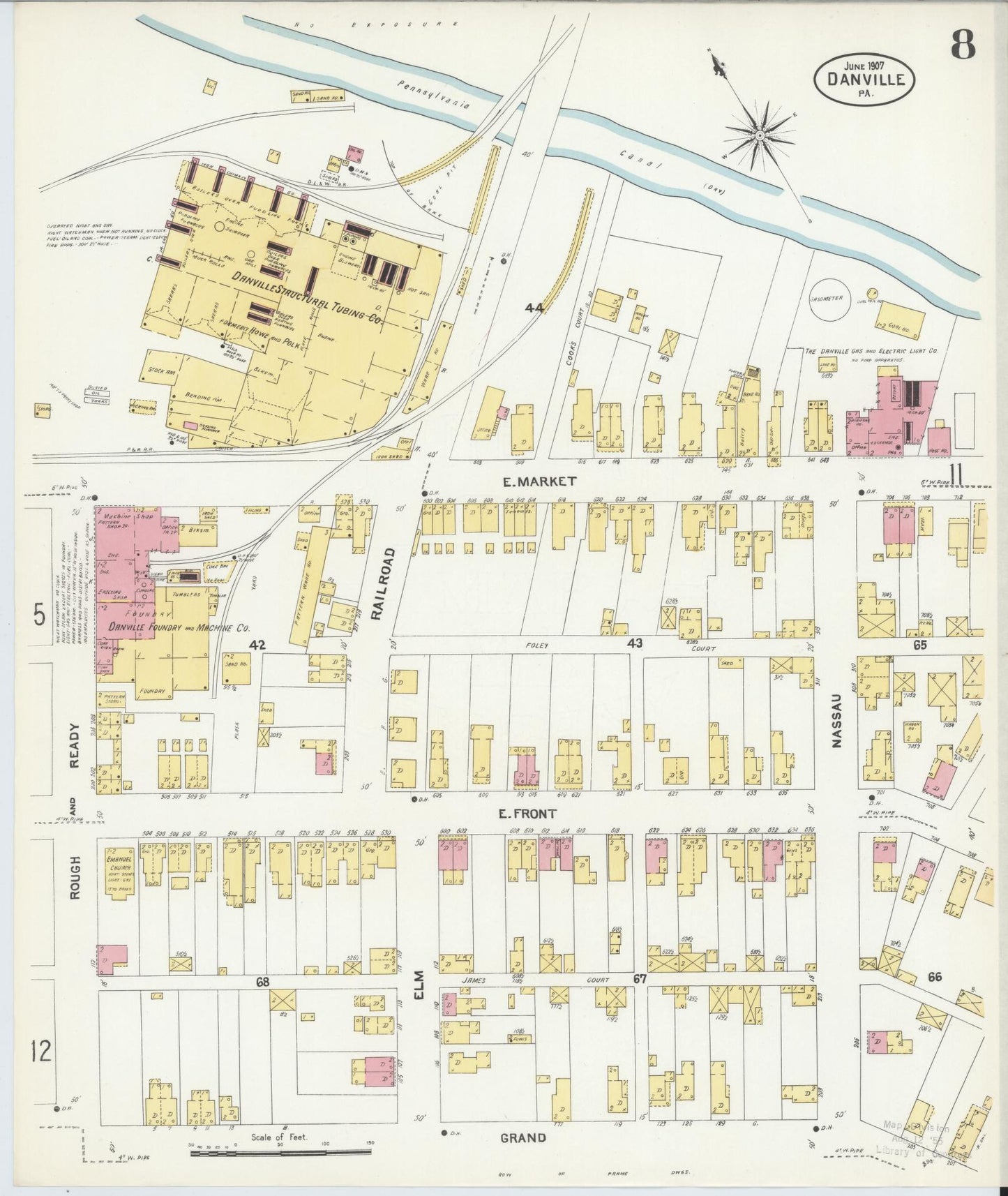 Sanborn Fire Insurance Map from Danville, Montour County, Pennsylvania (1907), Sheet #0008 - Historic Sanborn Fire Insurance Map Print, vintage old map wall art, antique decor, genealogy gift, Pennsylvania Pennsylvania map