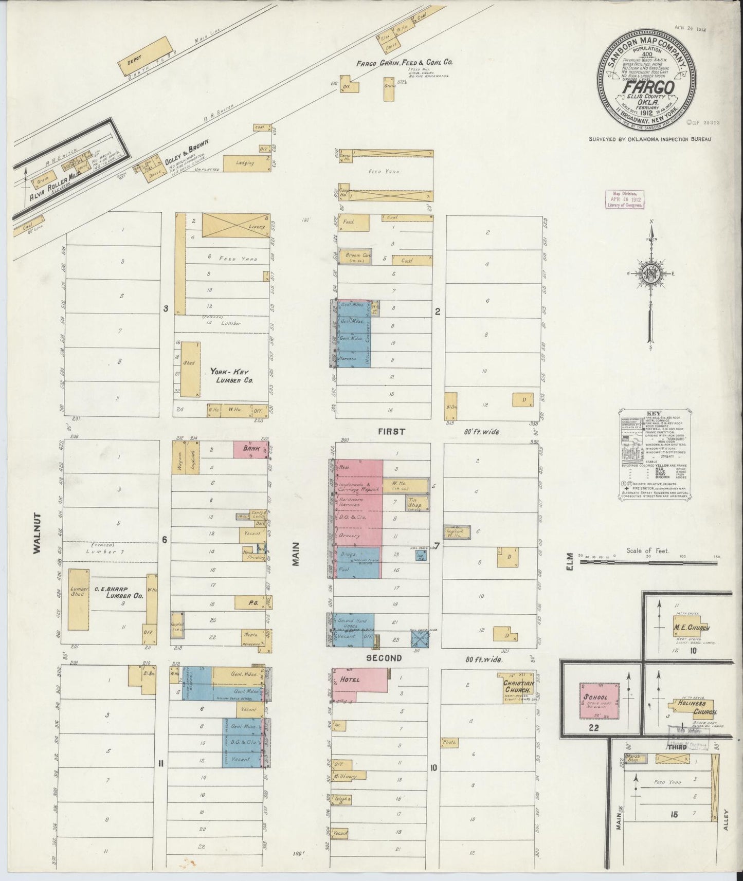 Sanborn Fire Insurance Map from Fargo, Ellis County, Oklahoma (1912), Sheet #0001 - Historic Sanborn Fire Insurance Map Print, vintage old map wall art, antique decor, genealogy gift, Oklahoma Oklahoma map