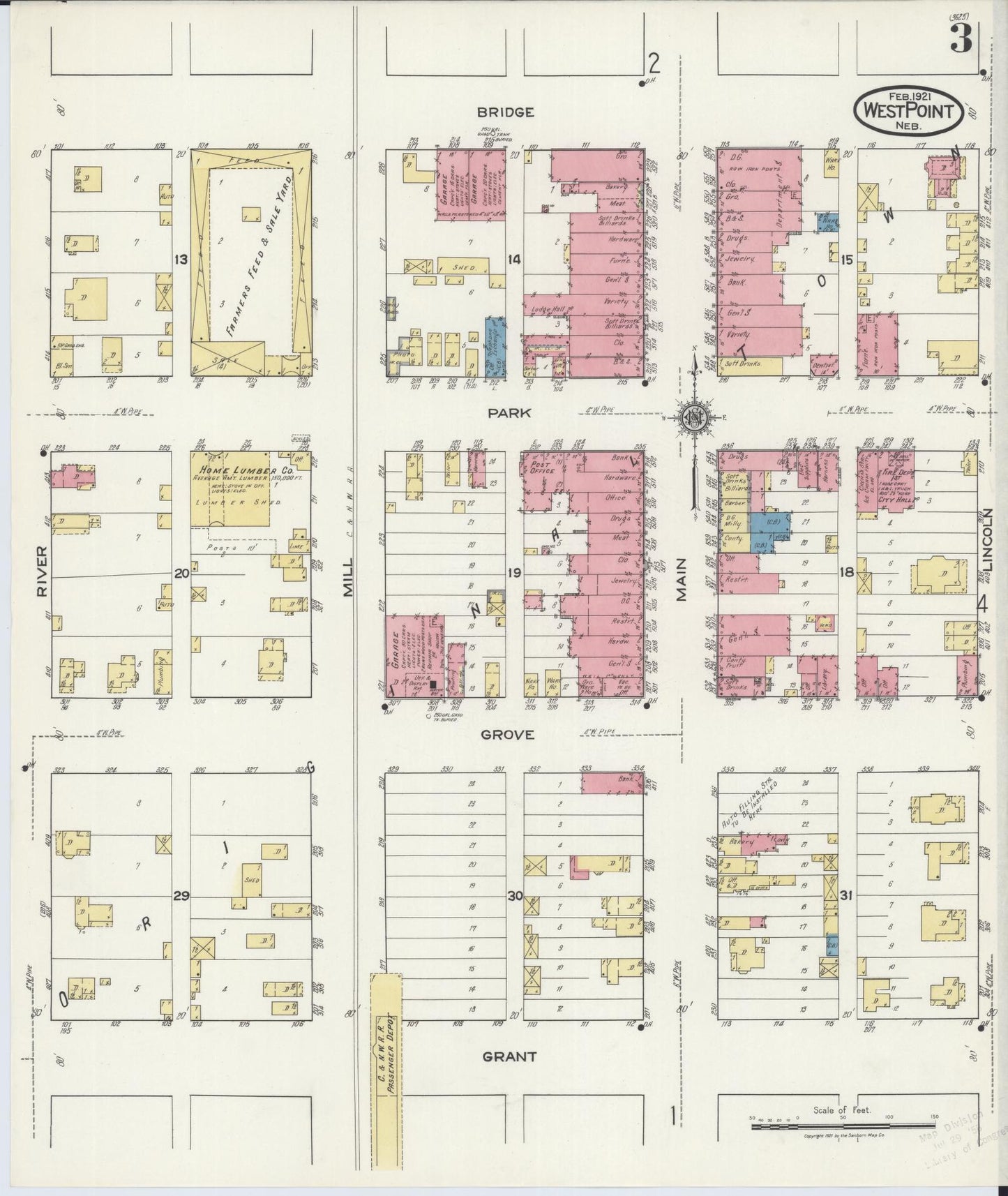 Sanborn Fire Insurance Map from West Point, Cuming County, Nebraska (1921), Sheet #0003 - Historic Sanborn Fire Insurance Map Print, vintage old map wall art, antique decor, genealogy gift, Nebraska Nebraska map