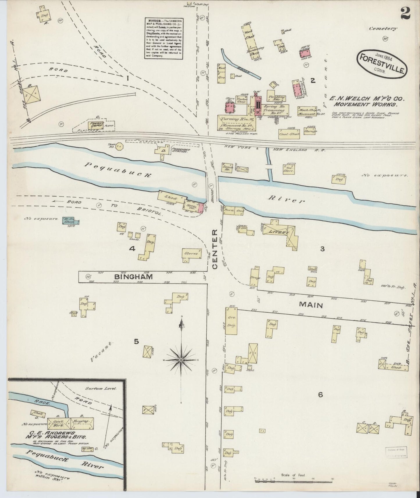 Sanborn Fire Insurance Map from Forestville, Hartford County, Connecticut (1884), Sheet #0002 - Complete Map Set gallery image, historic Sanborn map, vintage wall art, Connecticut Connecticut