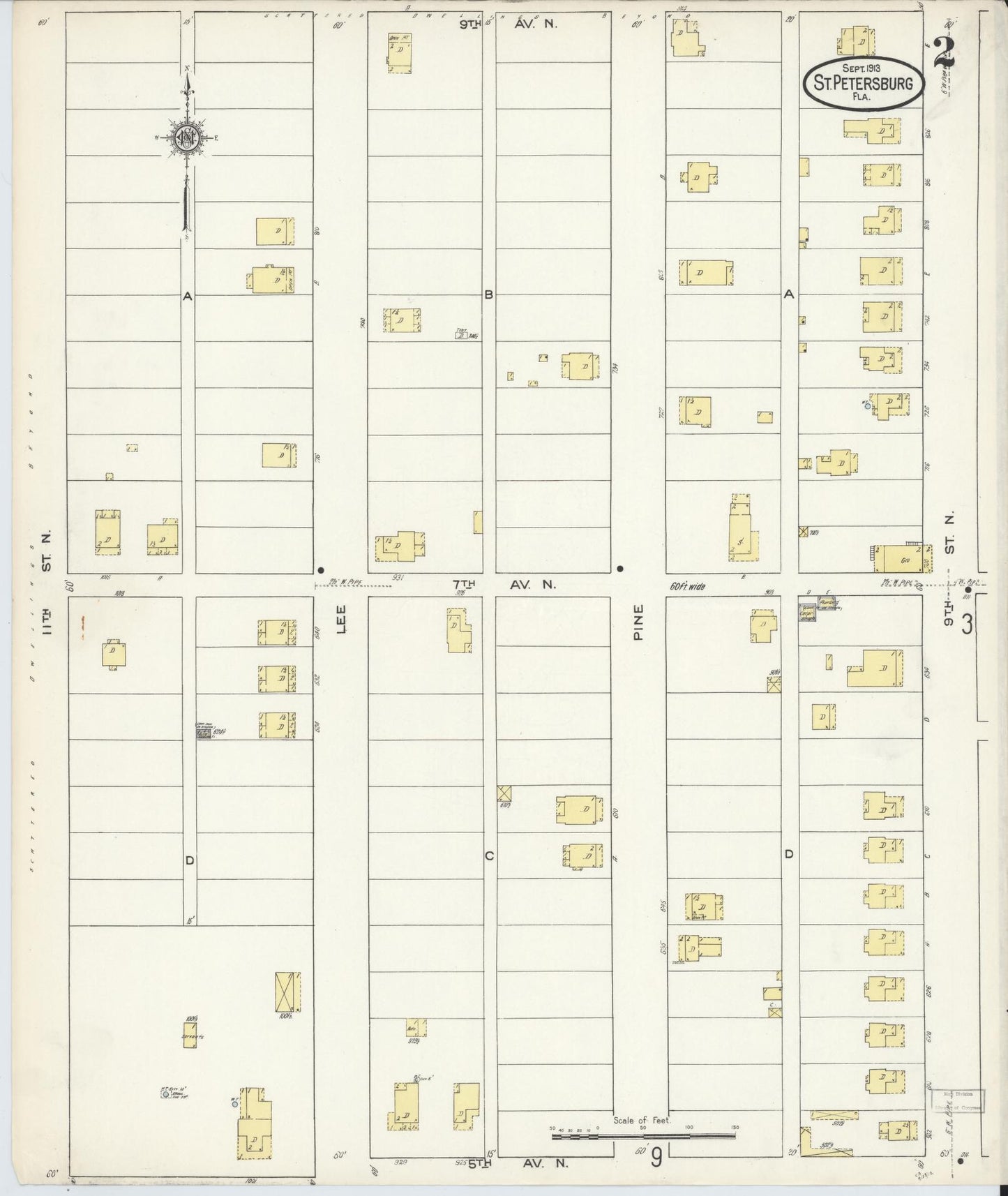 Sanborn Fire Insurance Map from Saint Petersburg, Pinellas County, Florida (1913), Sheet #0002 - Historic Sanborn Fire Insurance Map Print, vintage old map wall art, antique decor, genealogy gift, Florida Florida map