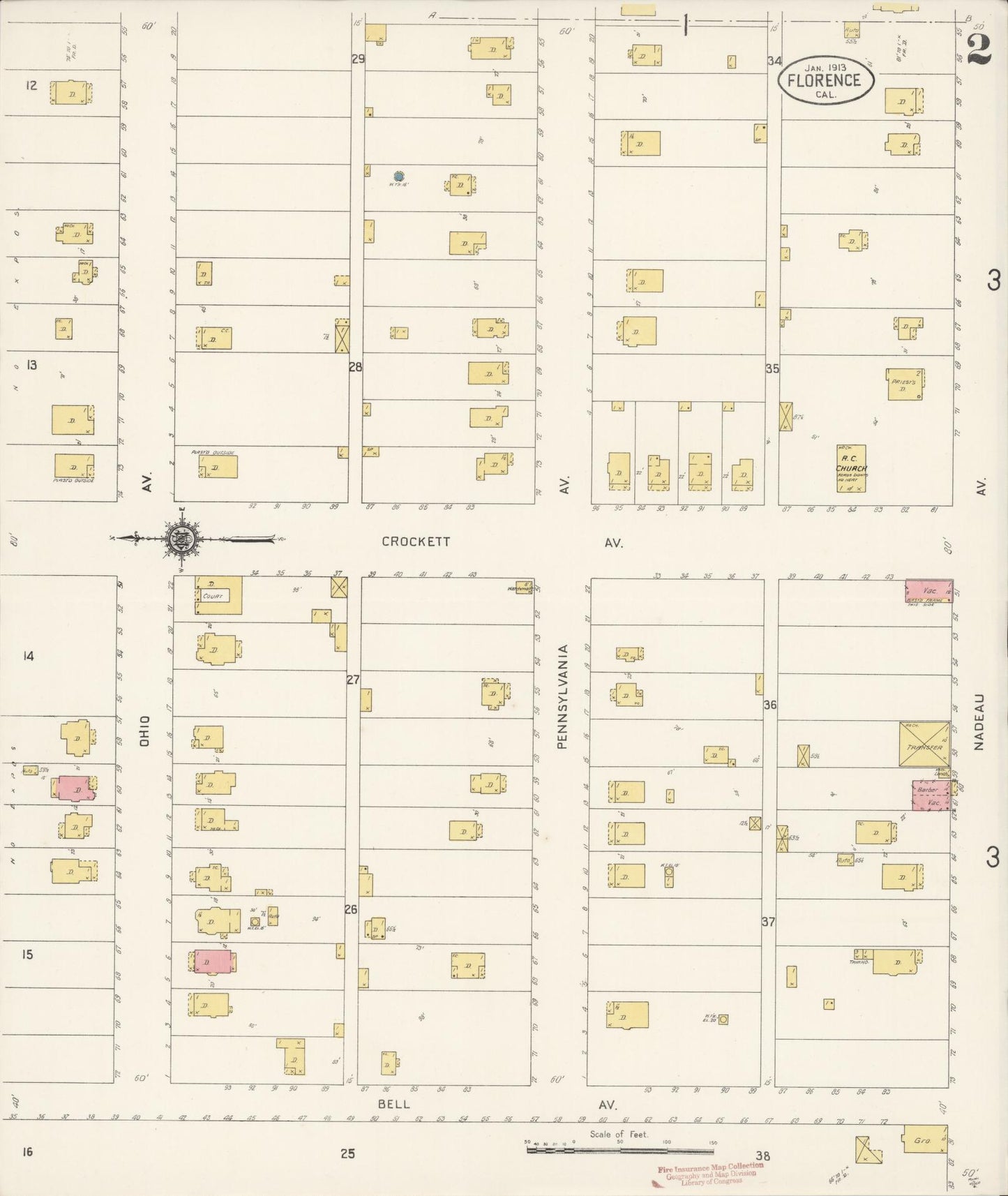 Sanborn Fire Insurance Map from Florence, Los Angeles County, California (1913), Sheet #0002 - Historic Sanborn Fire Insurance Map Print, vintage old map wall art, antique decor, genealogy gift, California California map
