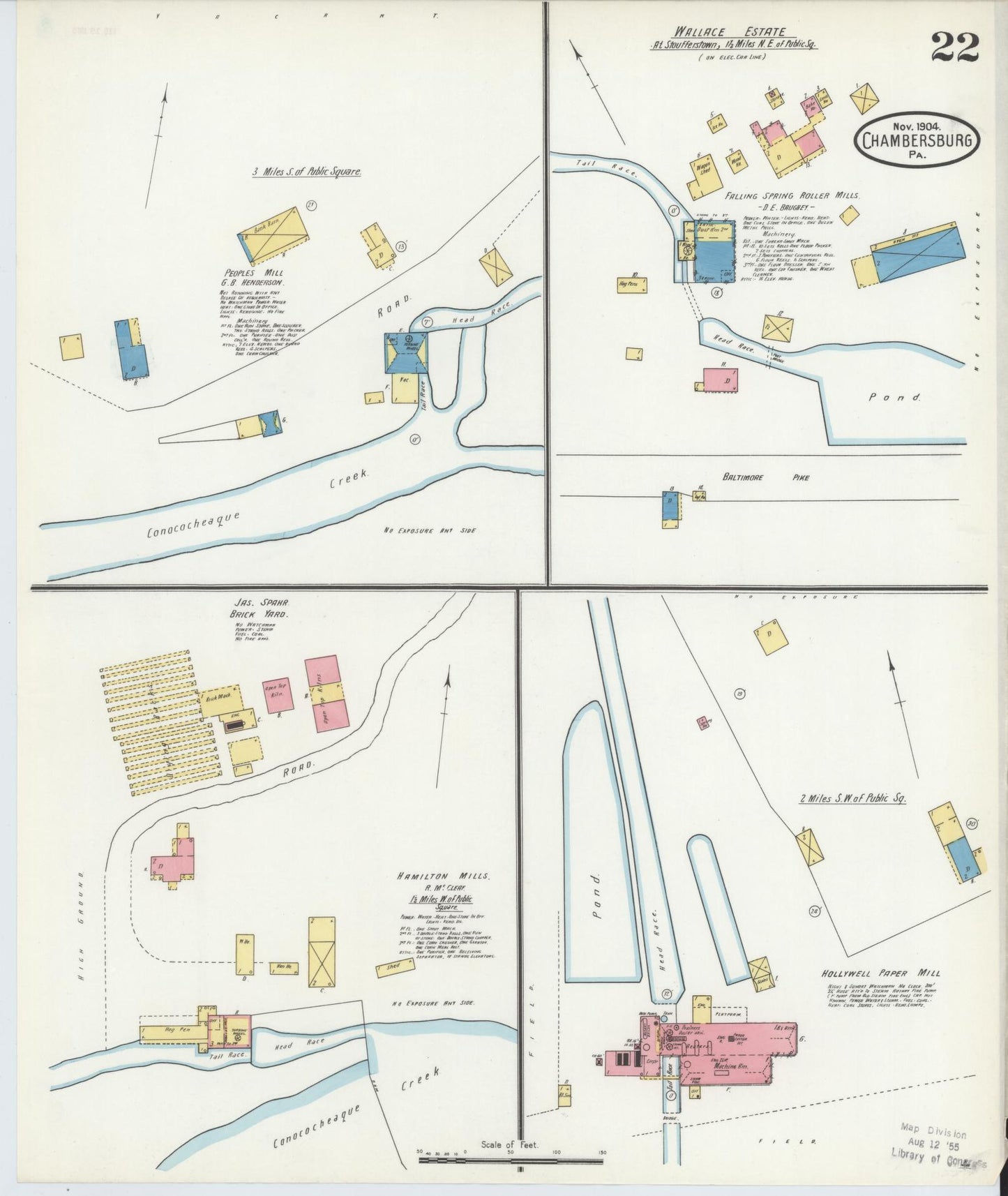 Sanborn Fire Insurance Map from Chambersburg, Franklin County, Pennsylvania (1904), Sheet #0022 - Historic Sanborn Fire Insurance Map Print, vintage old map wall art, antique decor, genealogy gift, Pennsylvania Pennsylvania map