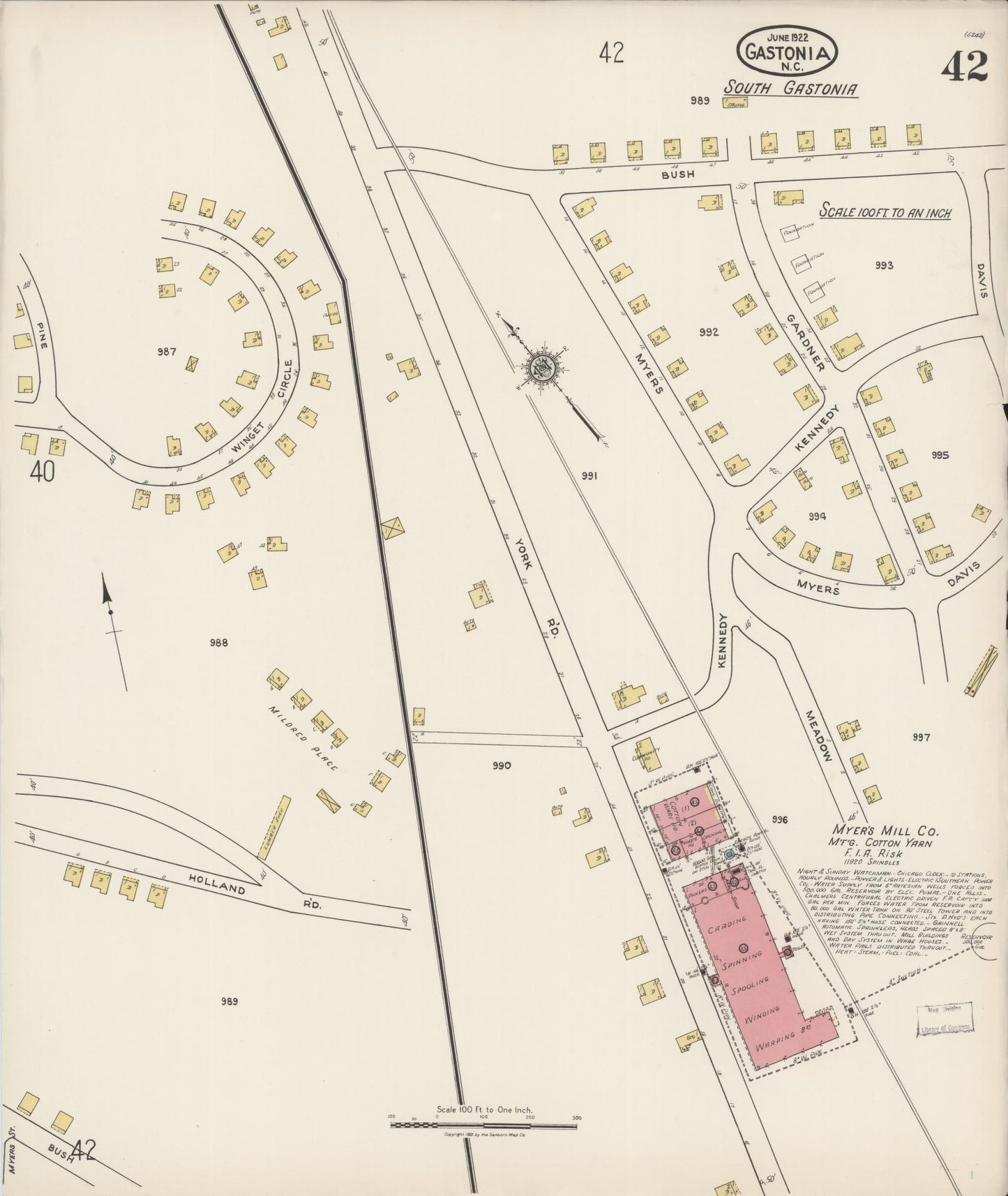 Sanborn Fire Insurance Map from Gastonia, Gaston County, North Carolina (1922), Sheet #0042 - Complete Map Set gallery image, historic Sanborn map, vintage wall art, North Carolina North Carolina