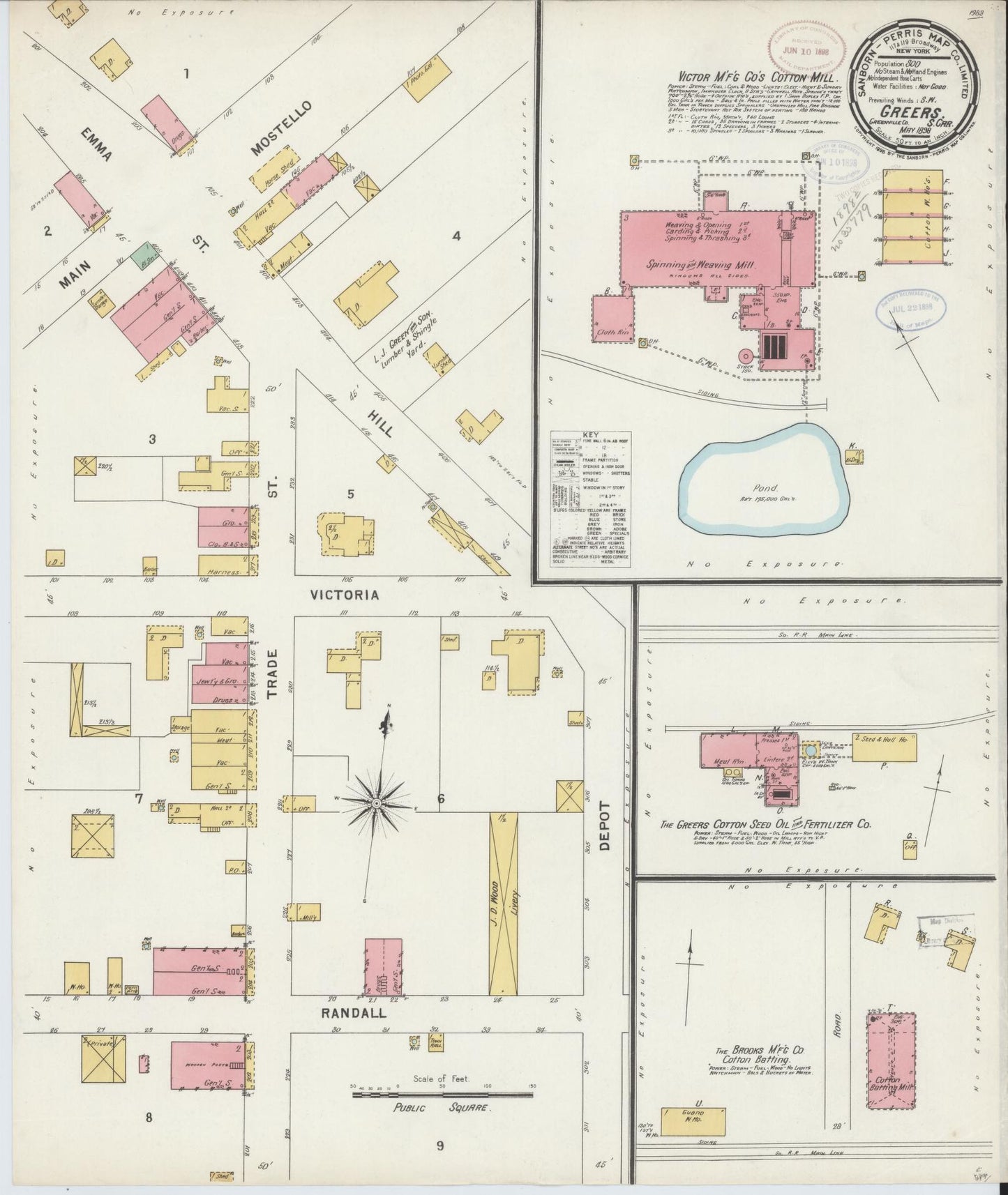 Sanborn Fire Insurance Map from Greer, Greenville and Spartanburg Counties, South Carolina (1898), Sheet #0001 - Historic Sanborn Fire Insurance Map Print, vintage old map wall art, antique decor, genealogy gift, South Carolina South Carolina map
