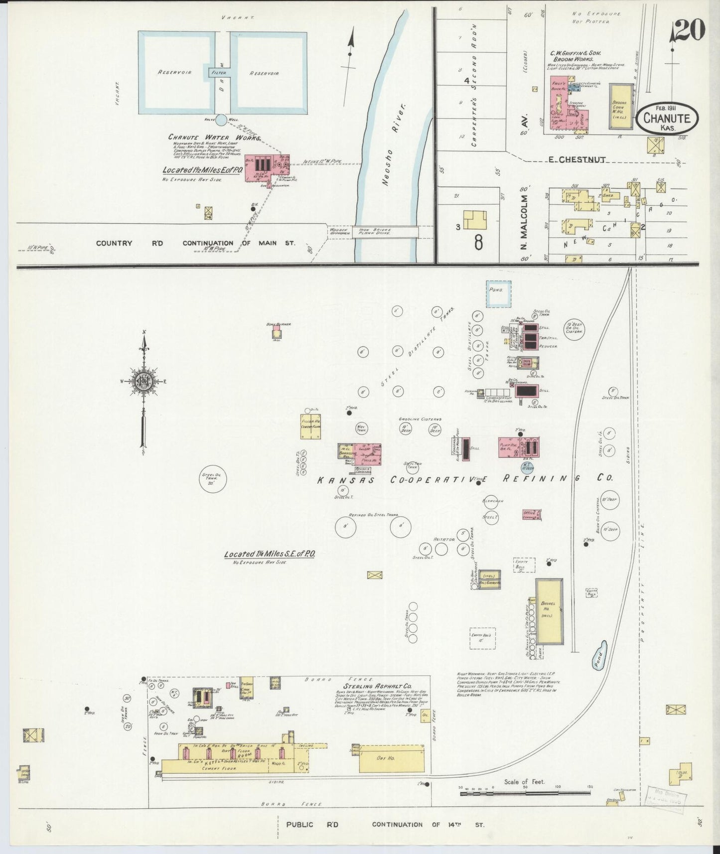 Sanborn Fire Insurance Map from Chanute, Neosho County, Kansas (1911), Sheet #0020 - Historic Sanborn Fire Insurance Map Print, vintage old map wall art, antique decor, genealogy gift, Kansas Kansas map