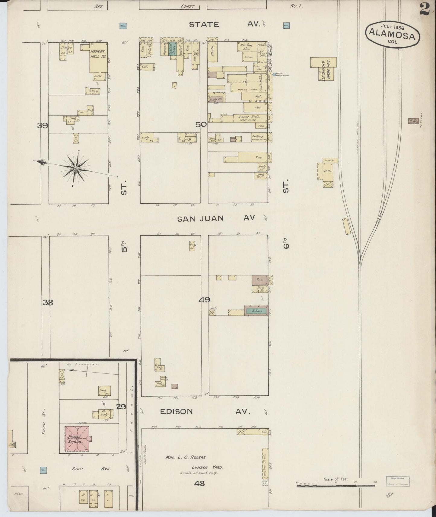 Sanborn Fire Insurance Map from Alamosa, Alamosa County, Colorado (1886), Sheet #0002 - Historic Sanborn Fire Insurance Map Print, vintage old map wall art, antique decor, genealogy gift, Colorado Colorado map