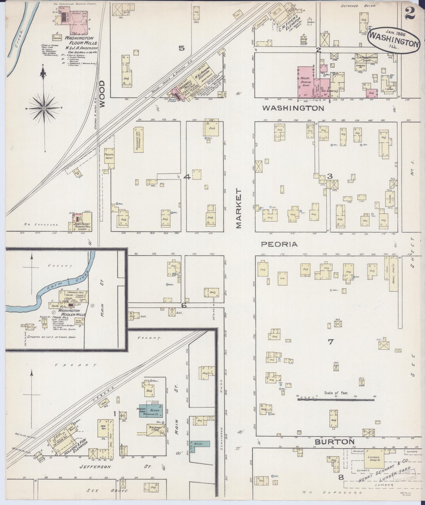 Sanborn Fire Insurance Map from Washington, Tazewell County, Illinois (1886), Sheet #0002 - Complete Map Set gallery image, historic Sanborn map, vintage wall art, Washington Washington