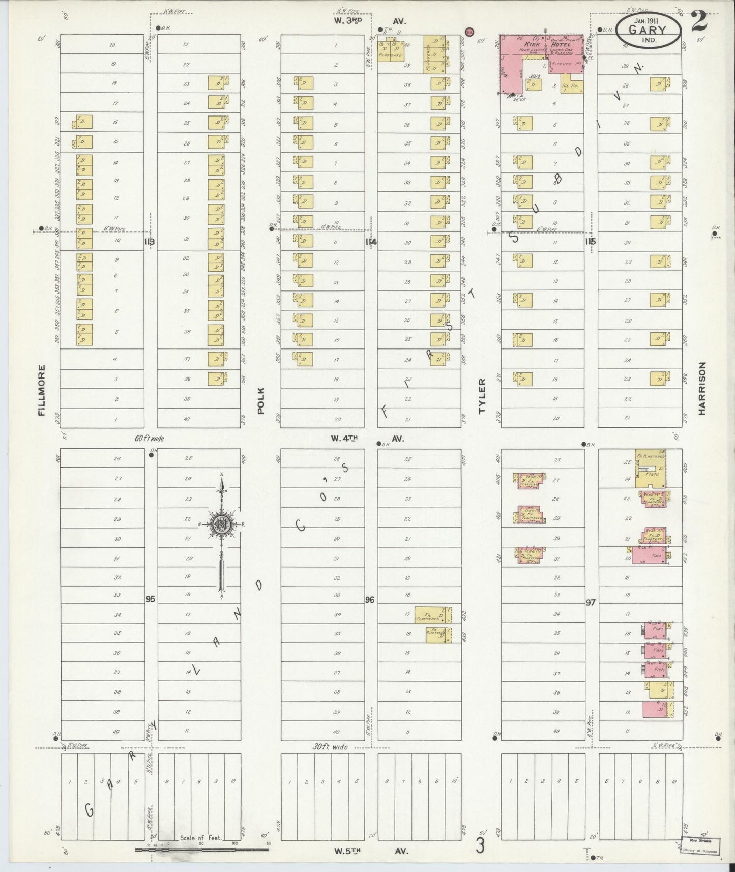 Sanborn Fire Insurance Map from Gary, Lake County, Indiana (1911), Sheet #0002 - Historic Sanborn Fire Insurance Map Print, vintage old map wall art, antique decor, genealogy gift, Indiana Indiana map
