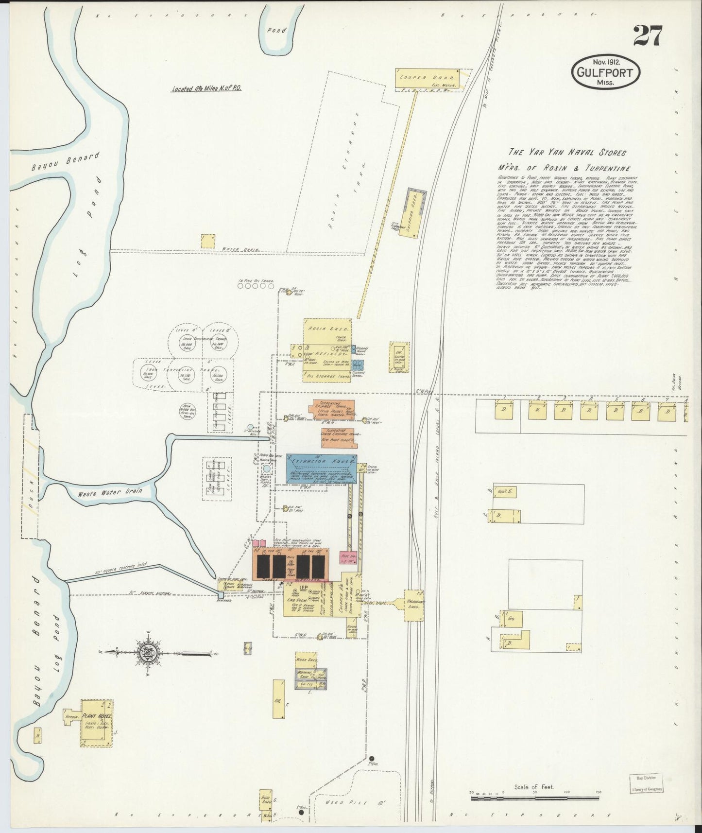 Sanborn Fire Insurance Map from Gulfport, Harrison County, Mississippi (1912), Sheet #0027 - Historic Sanborn Fire Insurance Map Print, vintage old map wall art, antique decor, genealogy gift, Mississippi Mississippi map