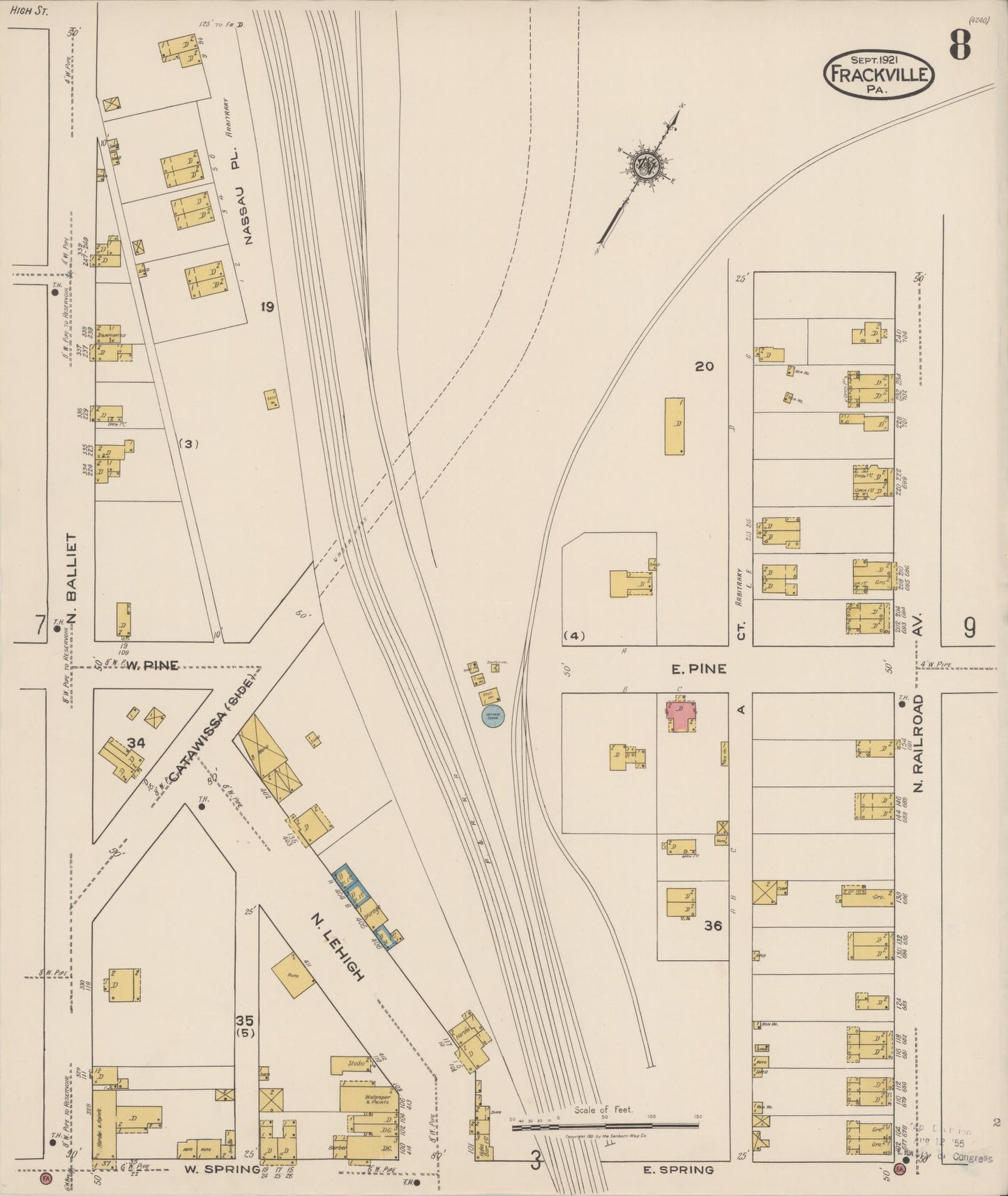 Sanborn Fire Insurance Map from Frackville, Schuylkill County, Pennsylvania (1921), Sheet #0008 - Historic Sanborn Fire Insurance Map Print, vintage old map wall art, antique decor, genealogy gift, Pennsylvania Pennsylvania map