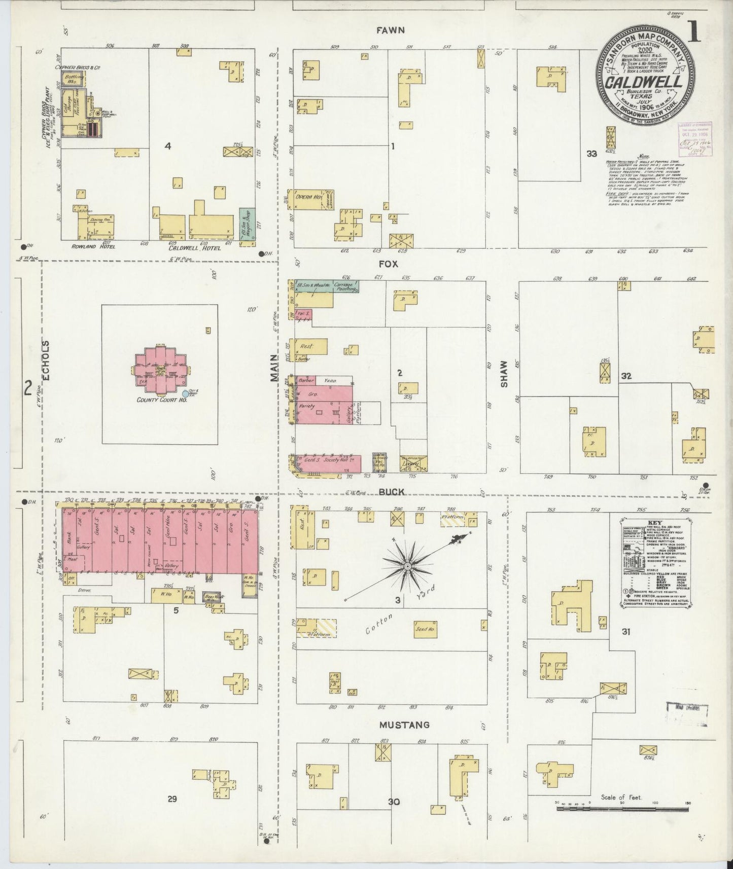 Sanborn Fire Insurance Map from Caldwell, Burleson County, Texas. (1906) – Historic Sanborn Fire Insurance Map Print