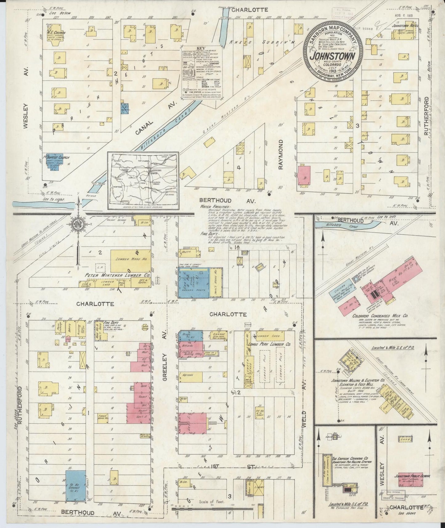 Sanborn Fire Insurance Map from Johnstown, Weld County, Colorado (1913), Sheet #0001 - Historic Sanborn Fire Insurance Map Print, vintage old map wall art, antique decor, genealogy gift, Colorado Colorado map