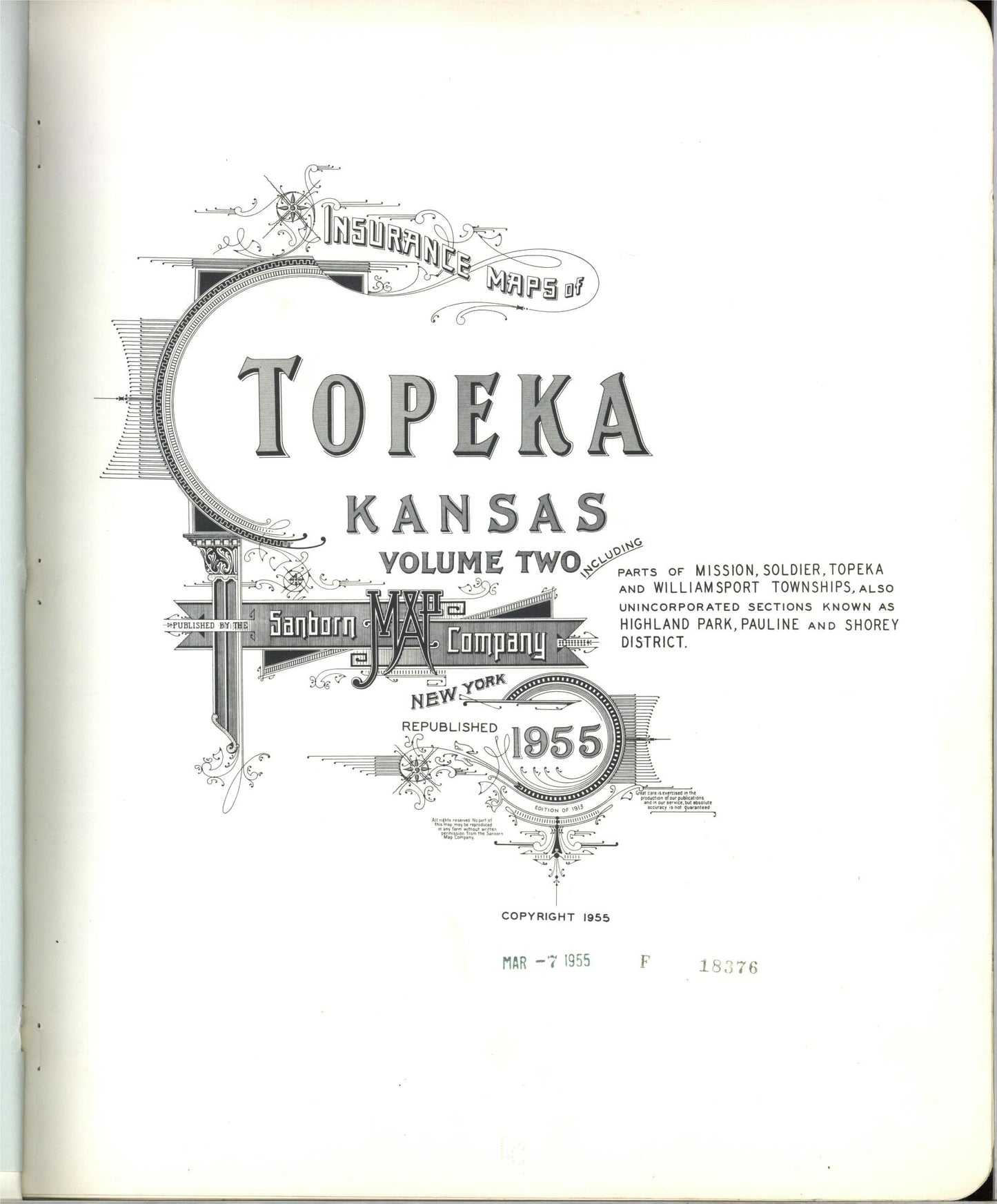 Sanborn Fire Insurance Map from Topeka, Shawnee County, Kansas (1955), Sheet #0001 - Historic Sanborn Fire Insurance Map Print, vintage old map wall art, antique decor, genealogy gift, Kansas Kansas map