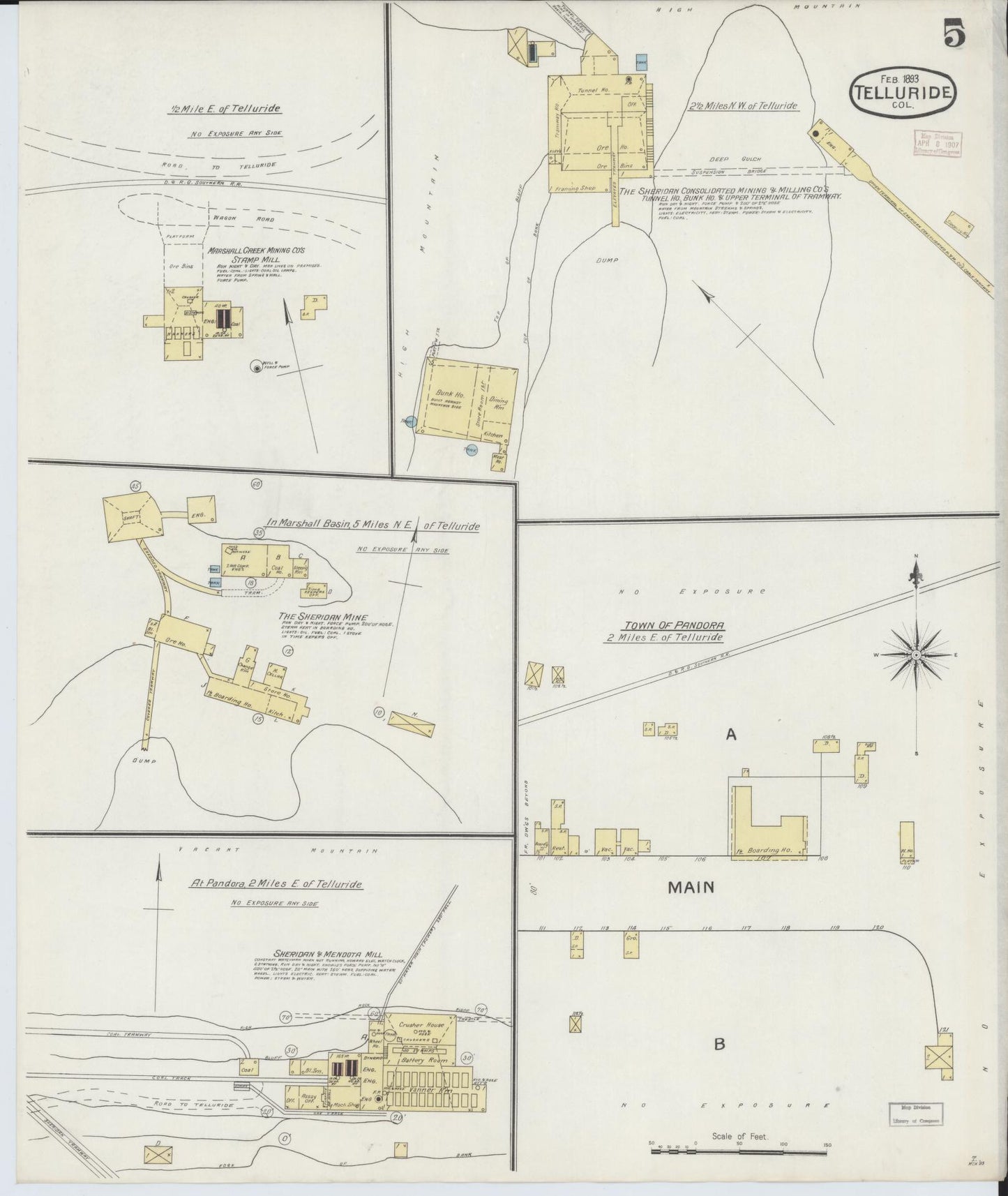 Sanborn Fire Insurance Map from Telluride, San Miguel County, Colorado (1893), Sheet #0005 - Historic Sanborn Fire Insurance Map Print, vintage old map wall art, antique decor, genealogy gift, Colorado Colorado map