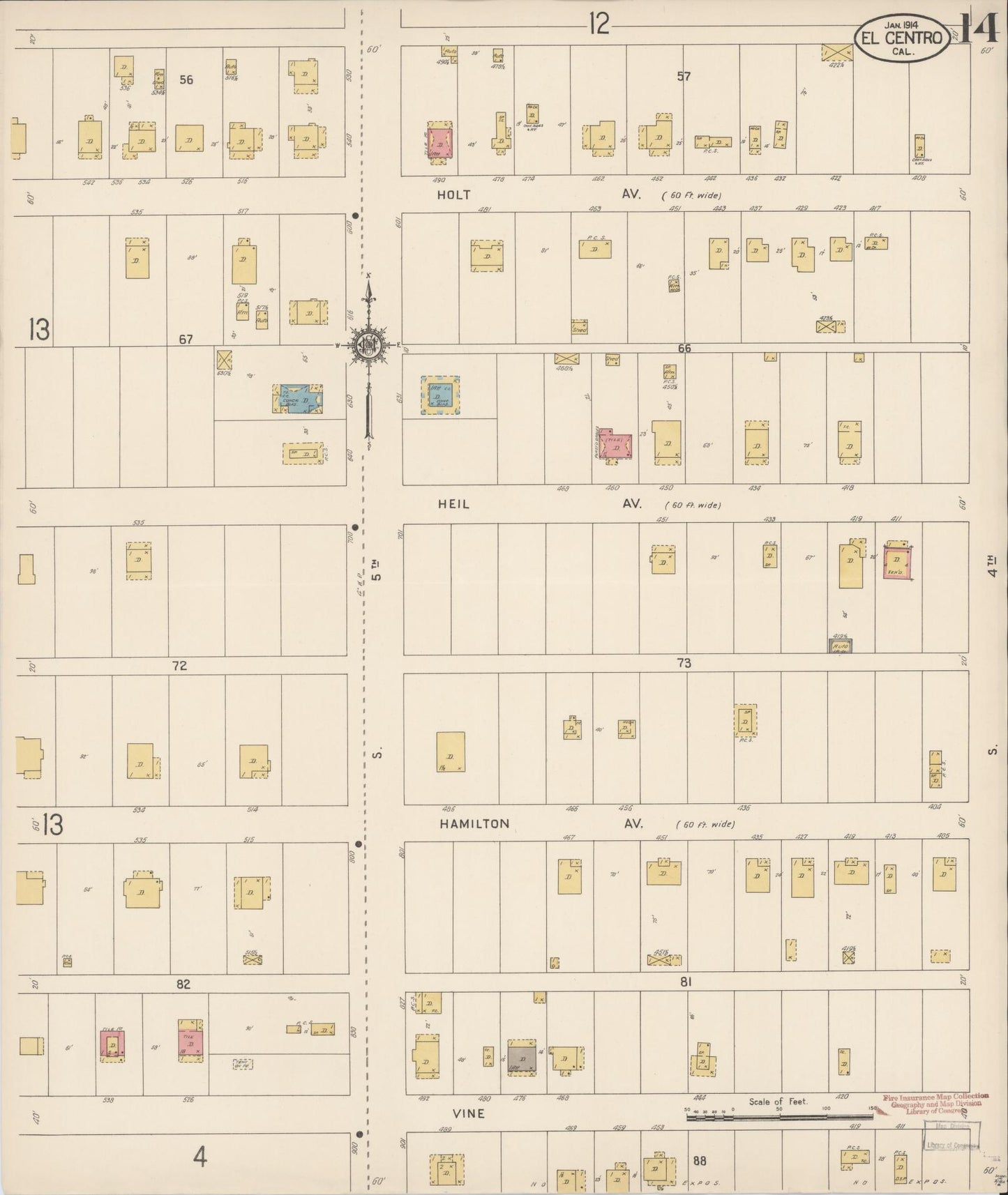 Sanborn Fire Insurance Map from El Centro, Imperial County, California (1914), Sheet #0014 - Complete Map Set gallery image, historic Sanborn map, vintage wall art, California California