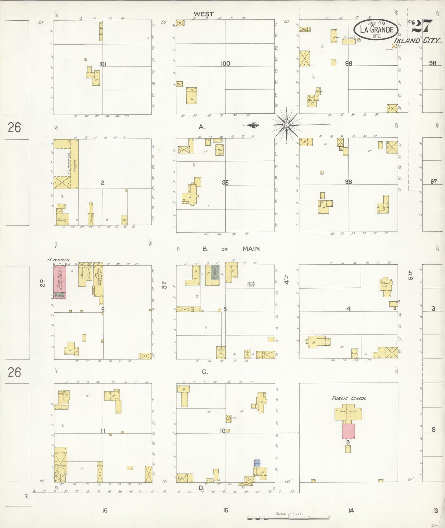 Sanborn Fire Insurance Map from La Grande, Union County, Oregon (1903), Sheet #0027 - Complete Map Set gallery image, historic Sanborn map, vintage wall art, Oregon Oregon