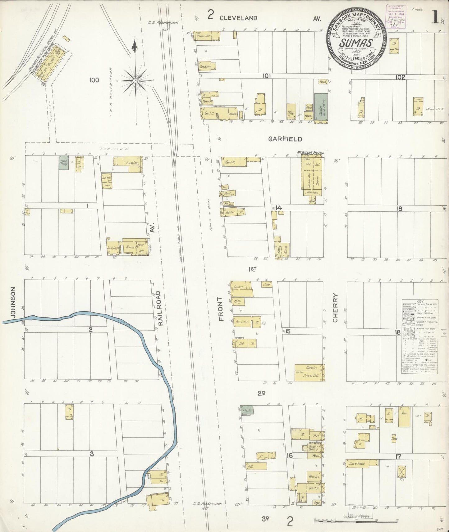 Sanborn Fire Insurance Map from Sumas, Whatcom County, Washington (1903), Sheet #0001 - Historic Sanborn Fire Insurance Map Print, vintage old map wall art, antique decor, genealogy gift, Washington Washington map